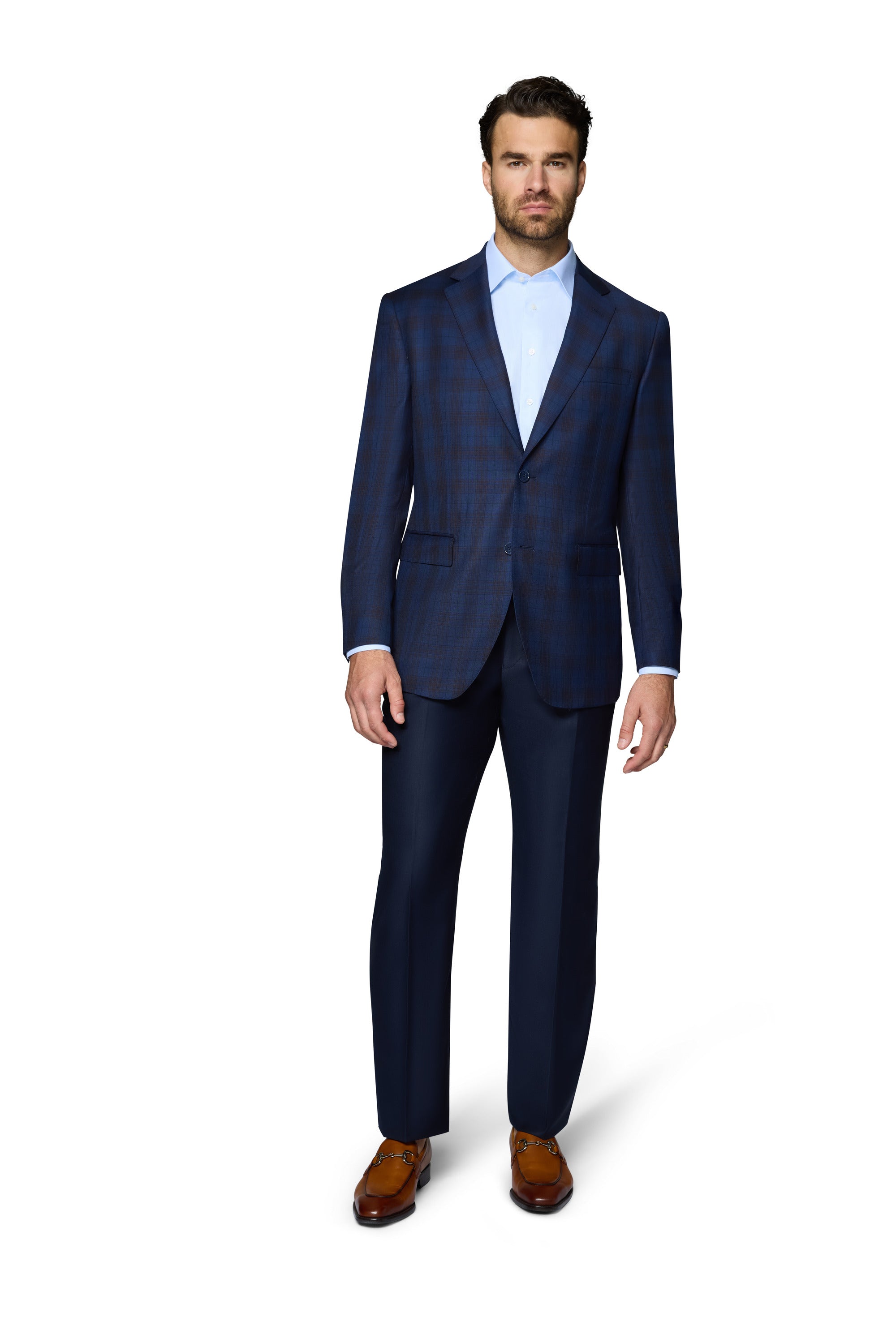 Bergamo Elegant Wool Sport Coat Modern Fit - Blue Plaid