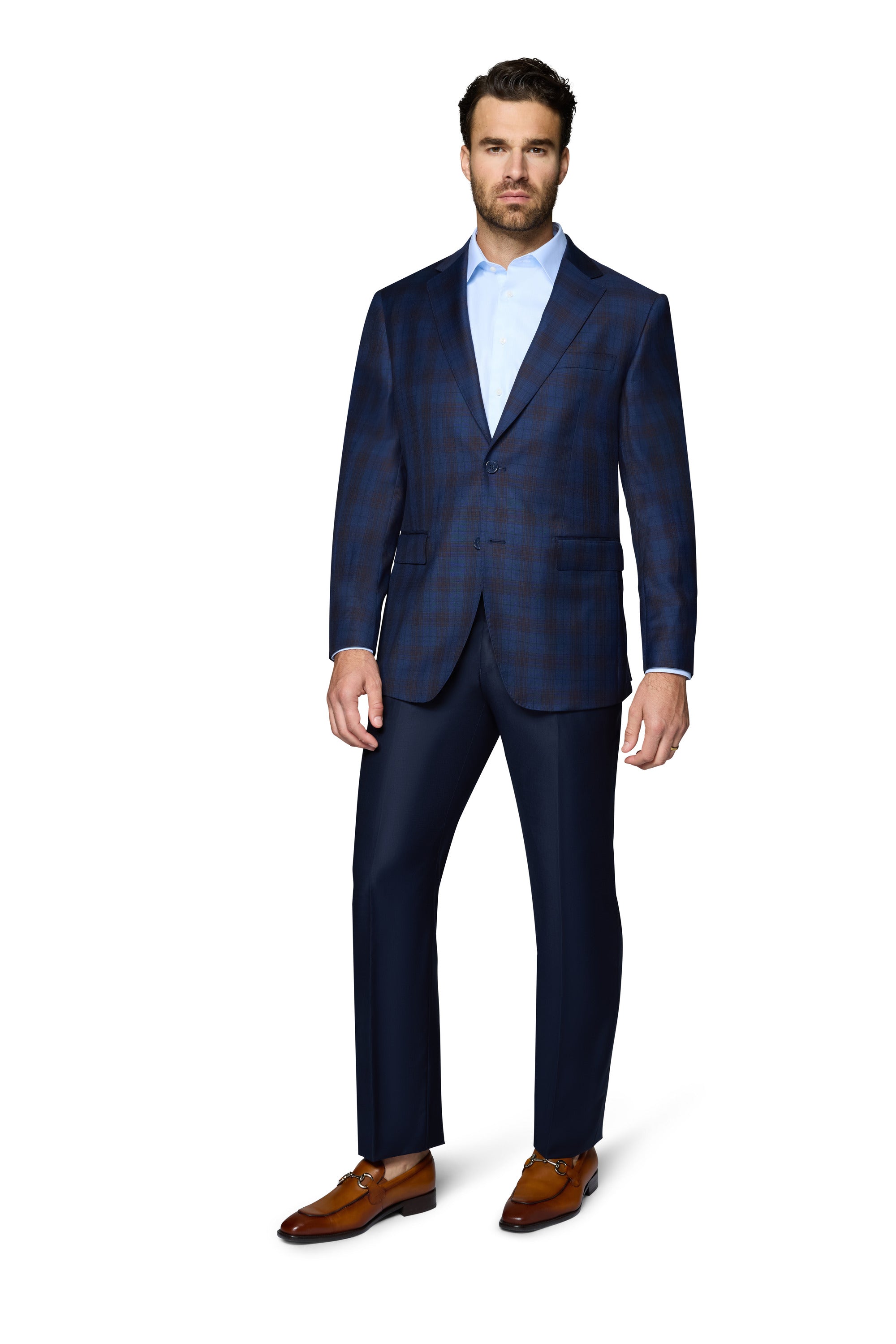 Bergamo Elegant Wool Sport Coat Modern Fit - Blue Plaid