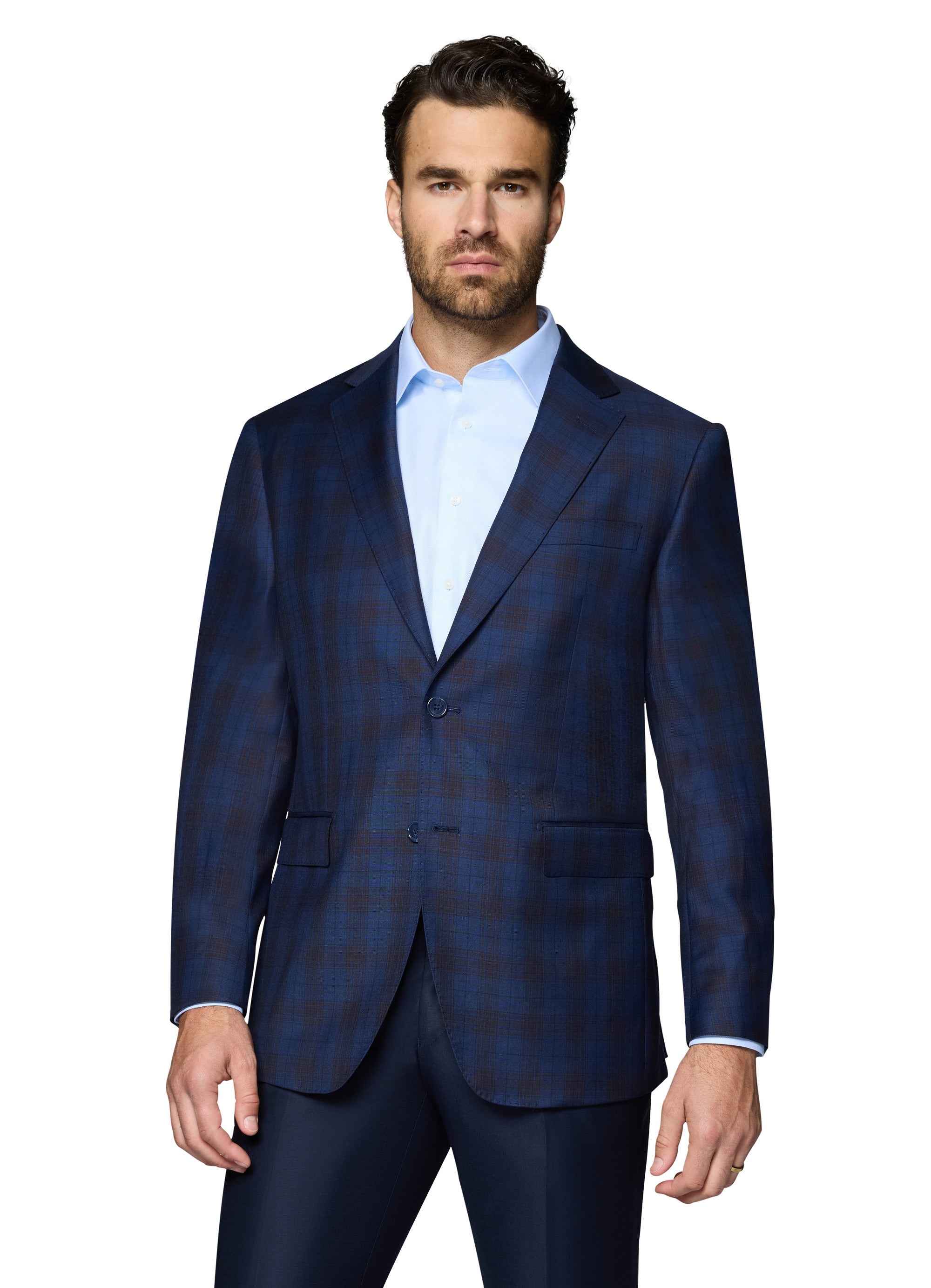 Bergamo Elegant Wool Sport Coat Modern Fit - Blue Plaid