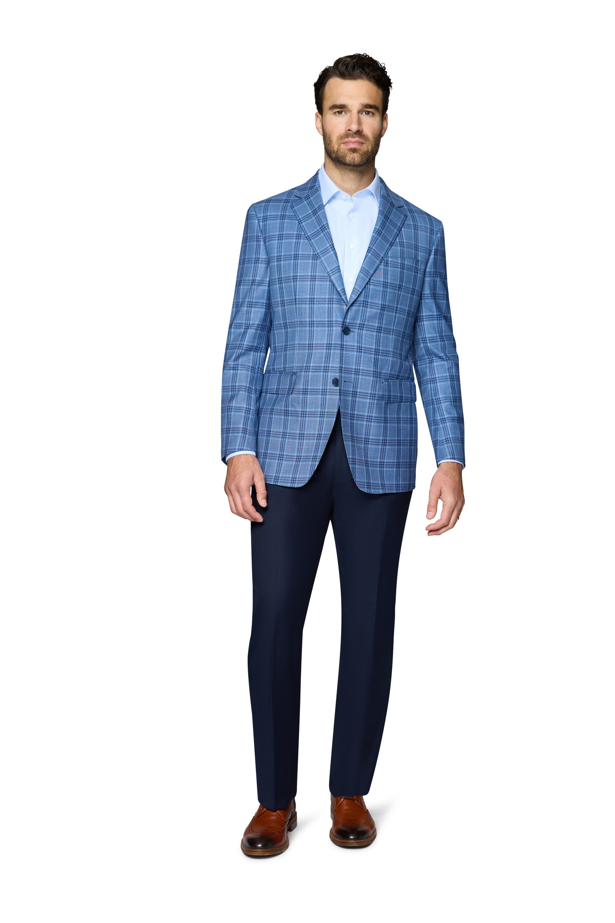 Bergamo Elegant Wool Sport Coat Modern Fit - Light Blue Plaid