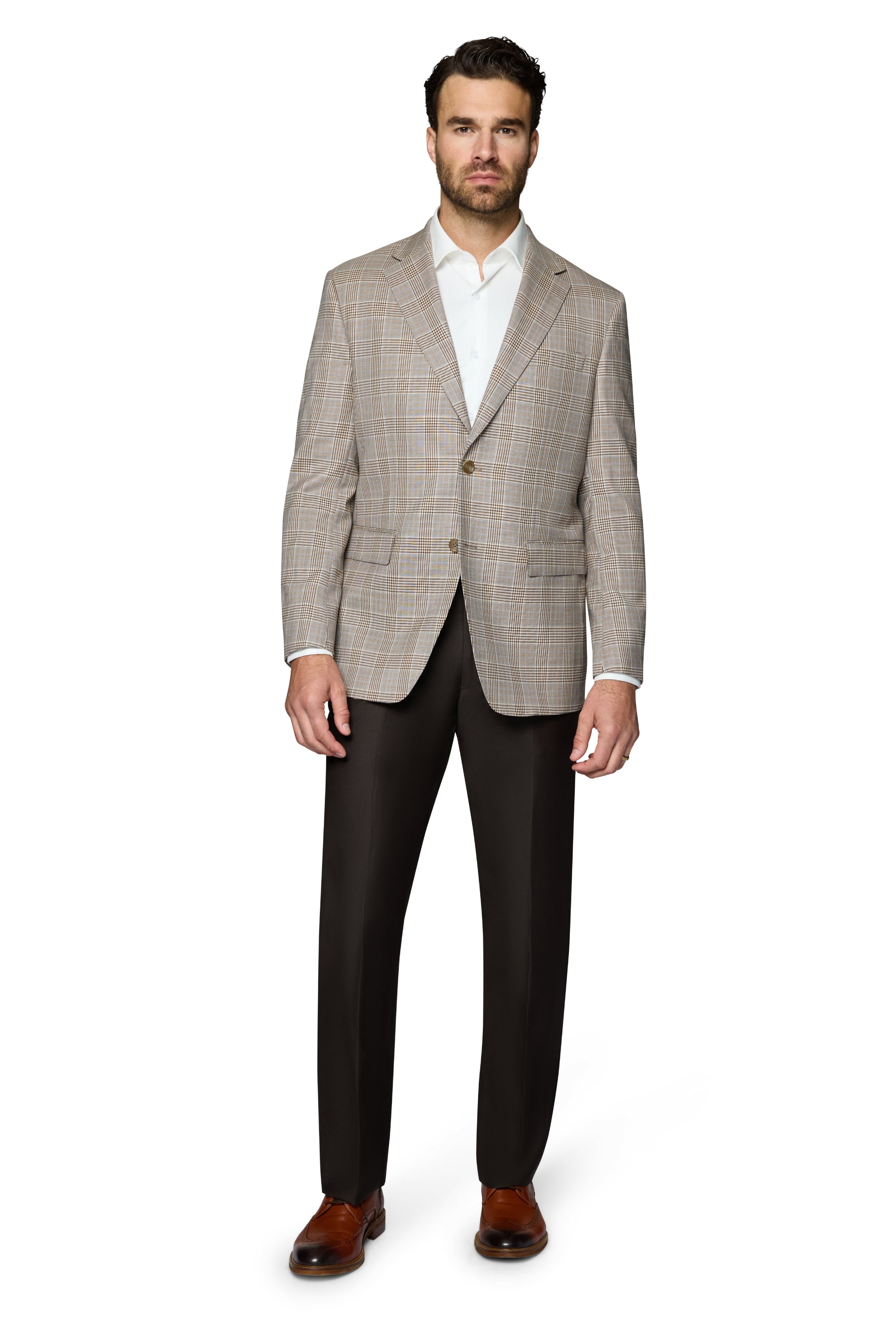 Bergamo Elegant Wool Sport Coat Modern Fit - Tan Plaid