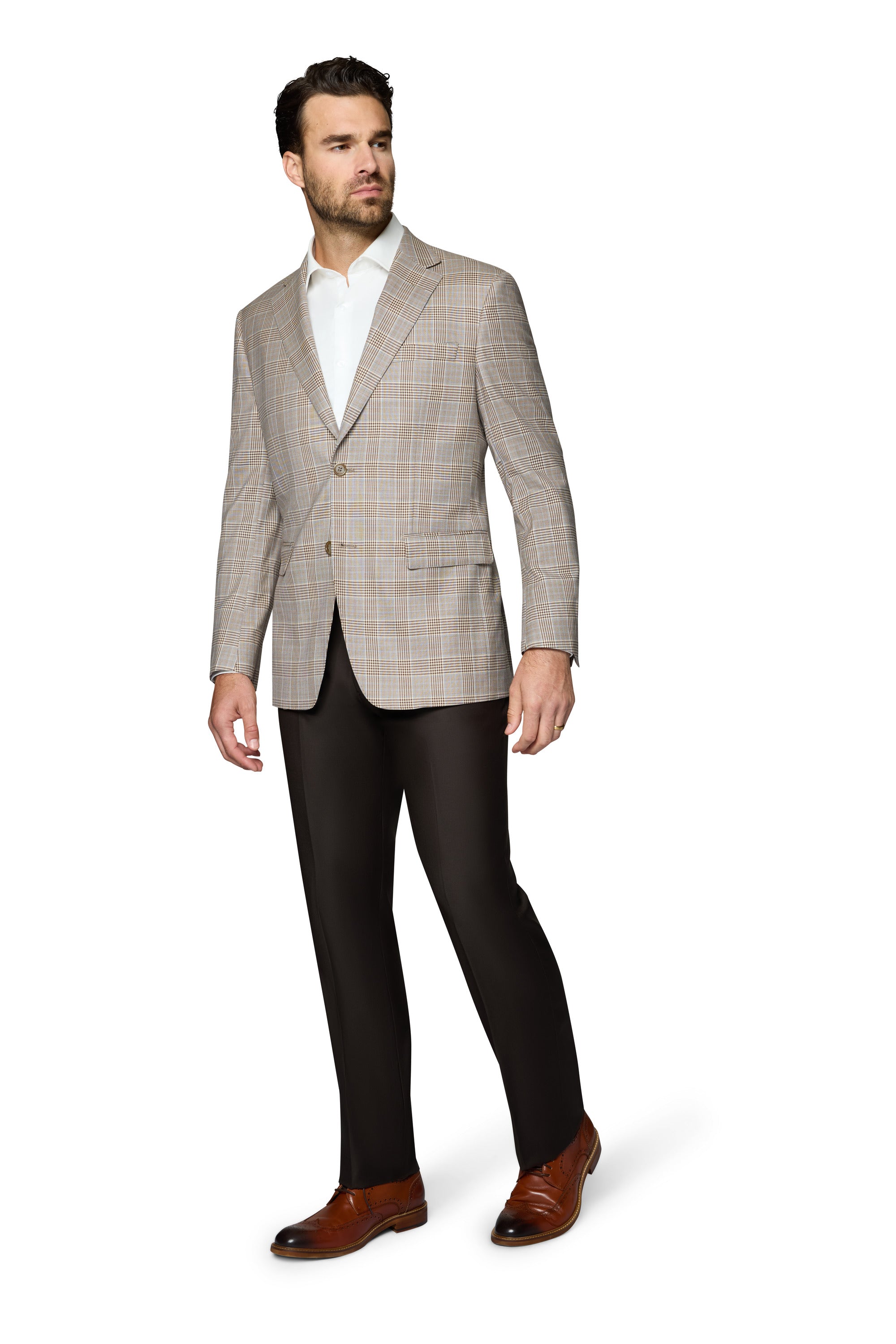 Bergamo Elegant Wool Sport Coat Modern Fit - Tan Plaid