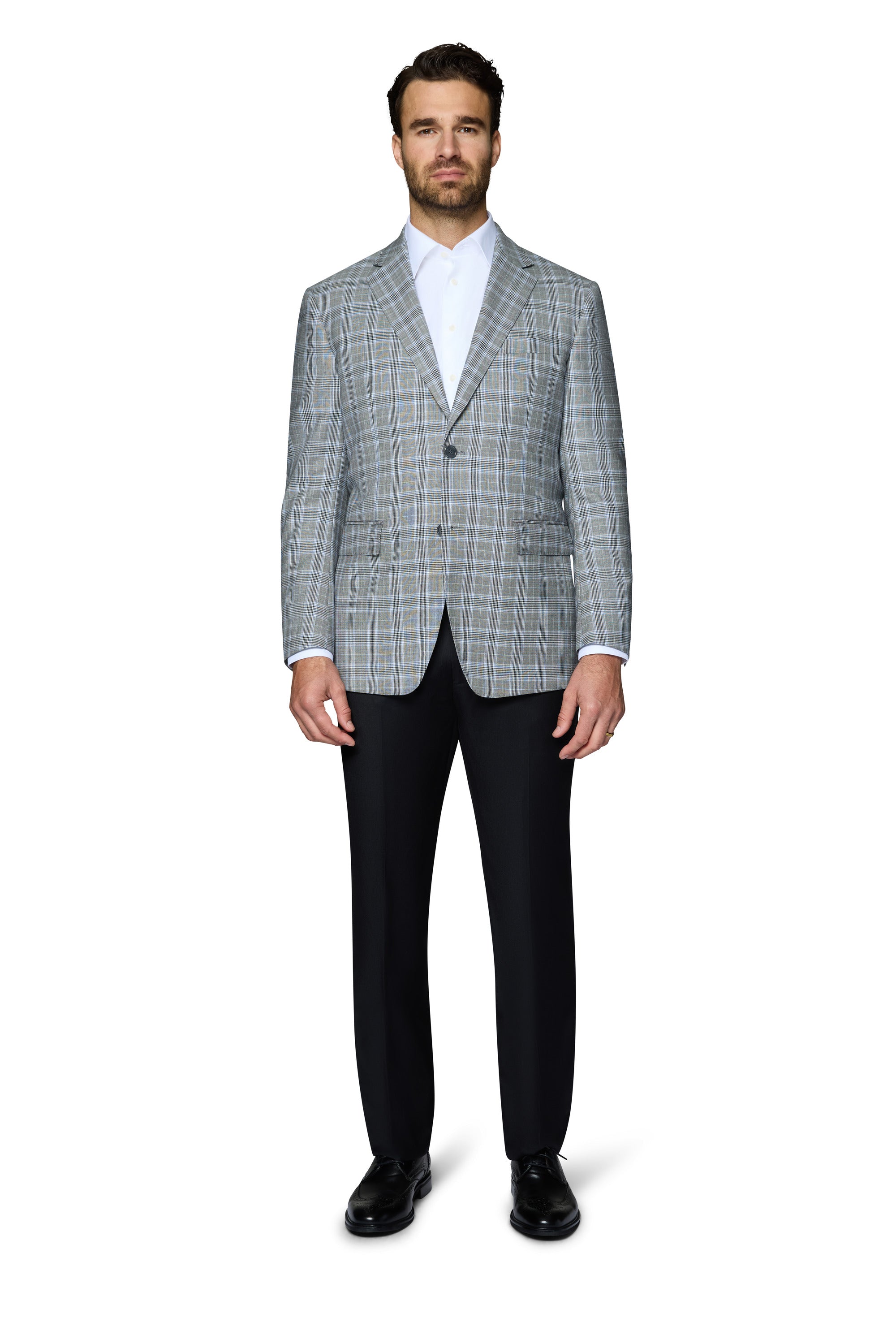 Bergamo Elegant Wool Sport Coat Modern Fit - Grey Plaid