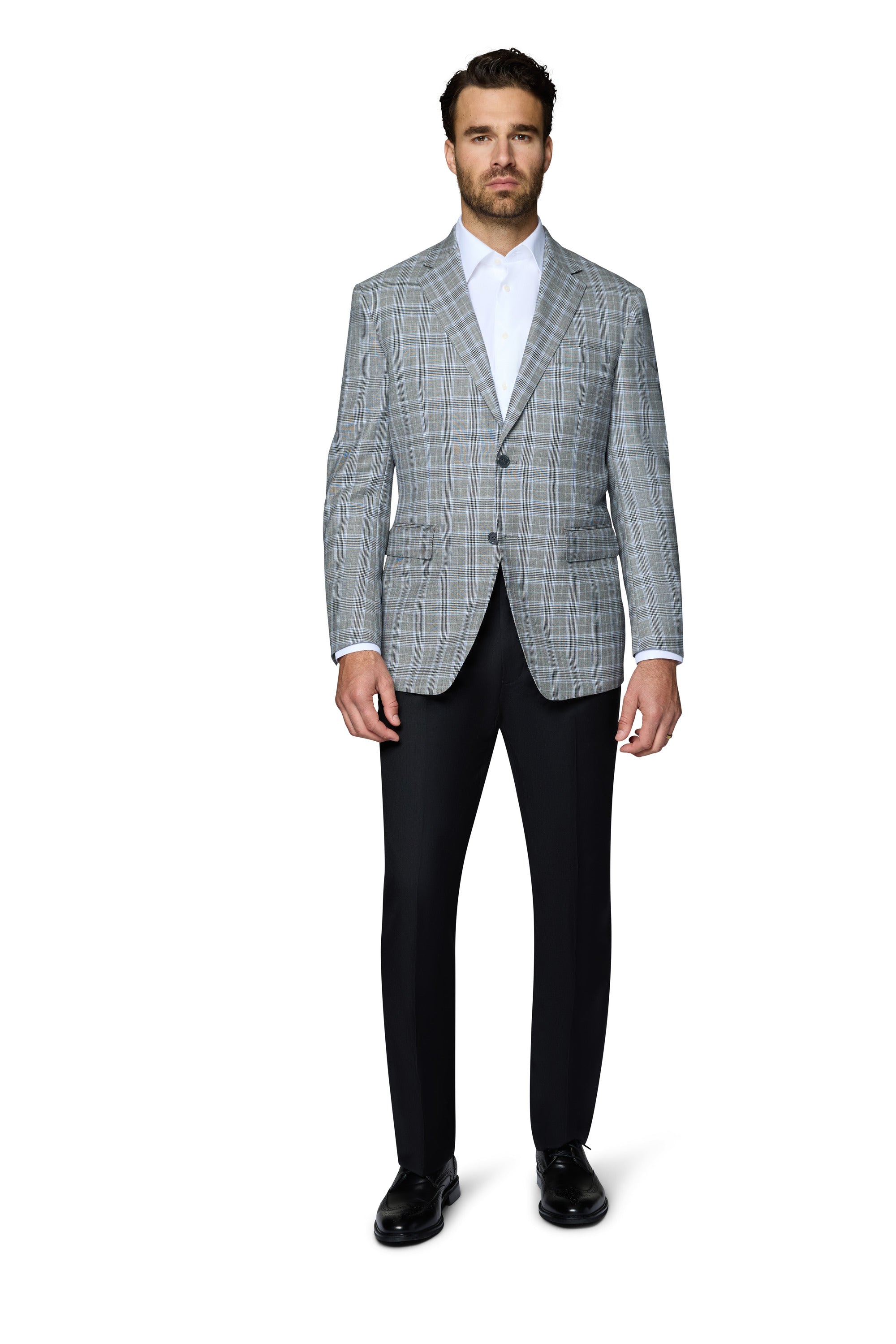 Bergamo Elegant Wool Sport Coat Modern Fit - Grey Plaid