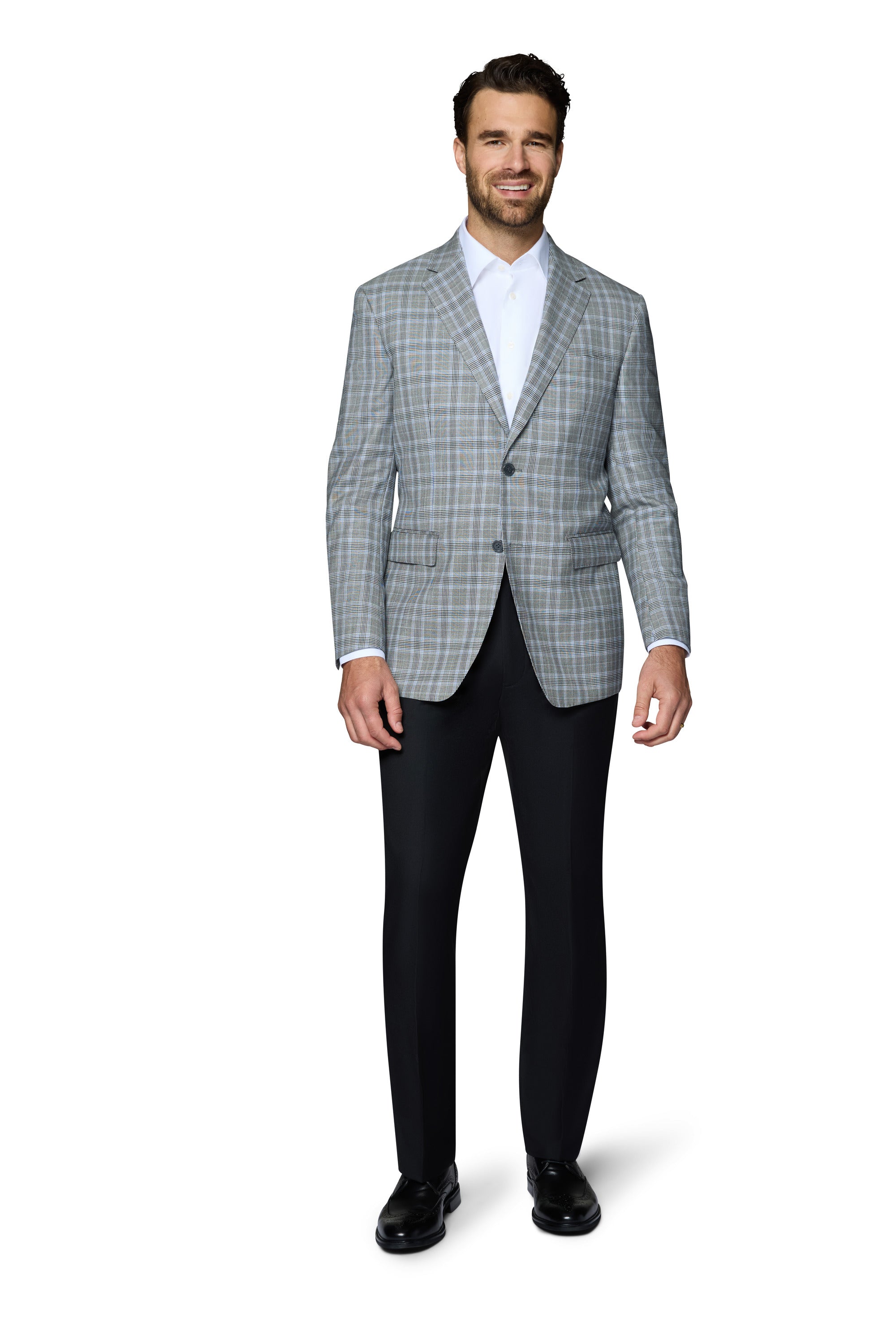 Bergamo Elegant Wool Sport Coat Modern Fit - Grey Plaid