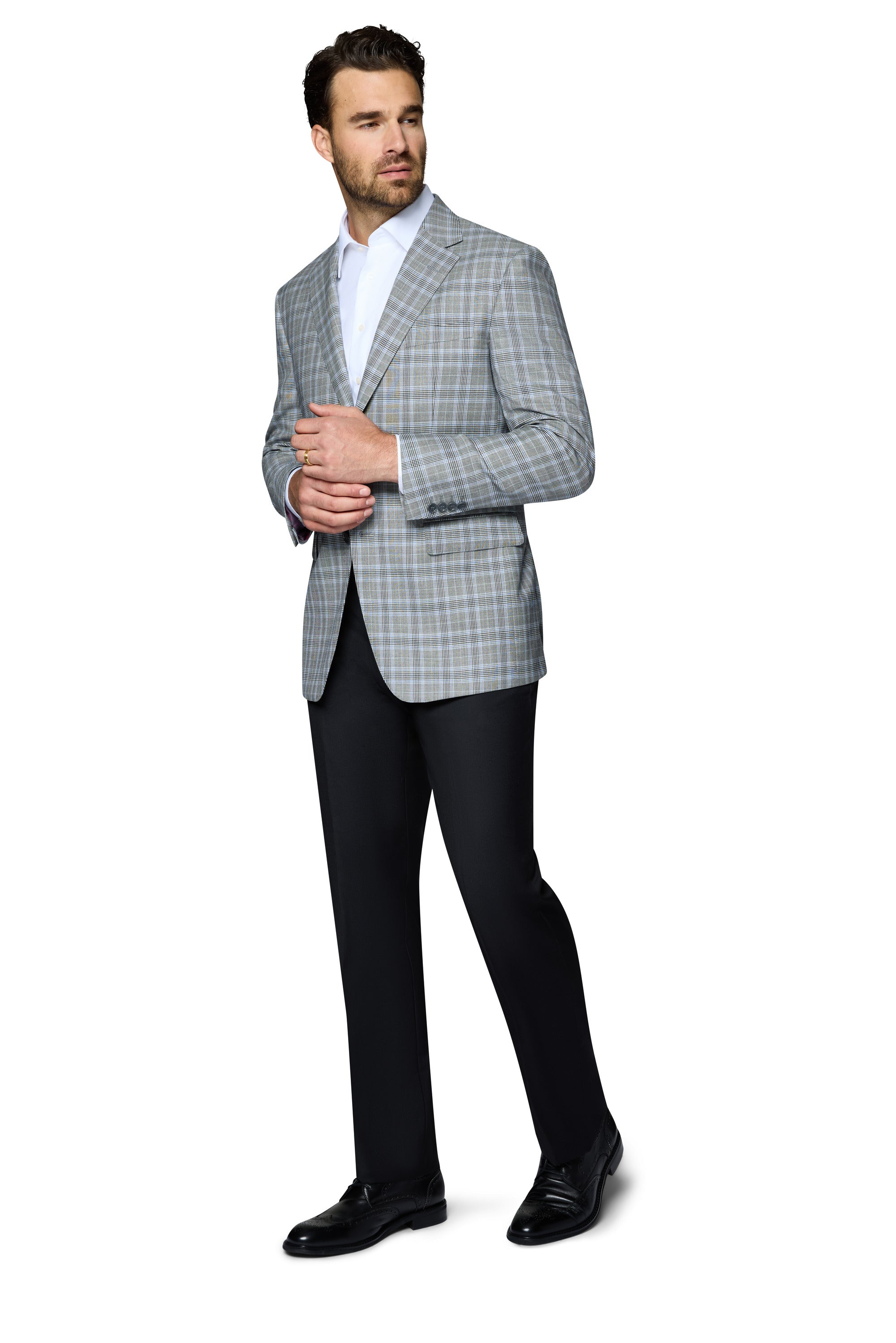 Bergamo Elegant Wool Sport Coat Modern Fit - Grey Plaid