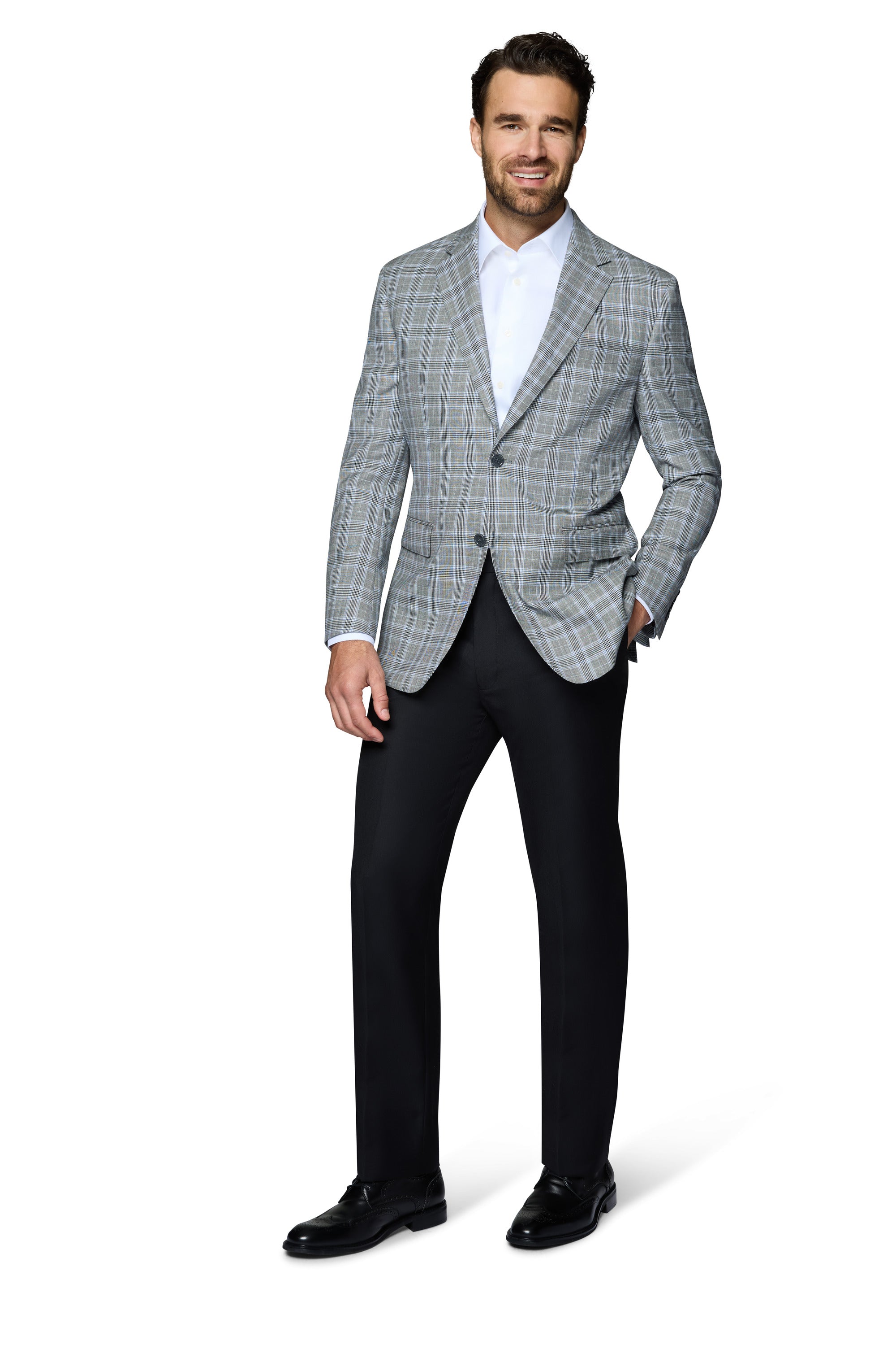 Bergamo Elegant Wool Sport Coat Modern Fit - Grey Plaid