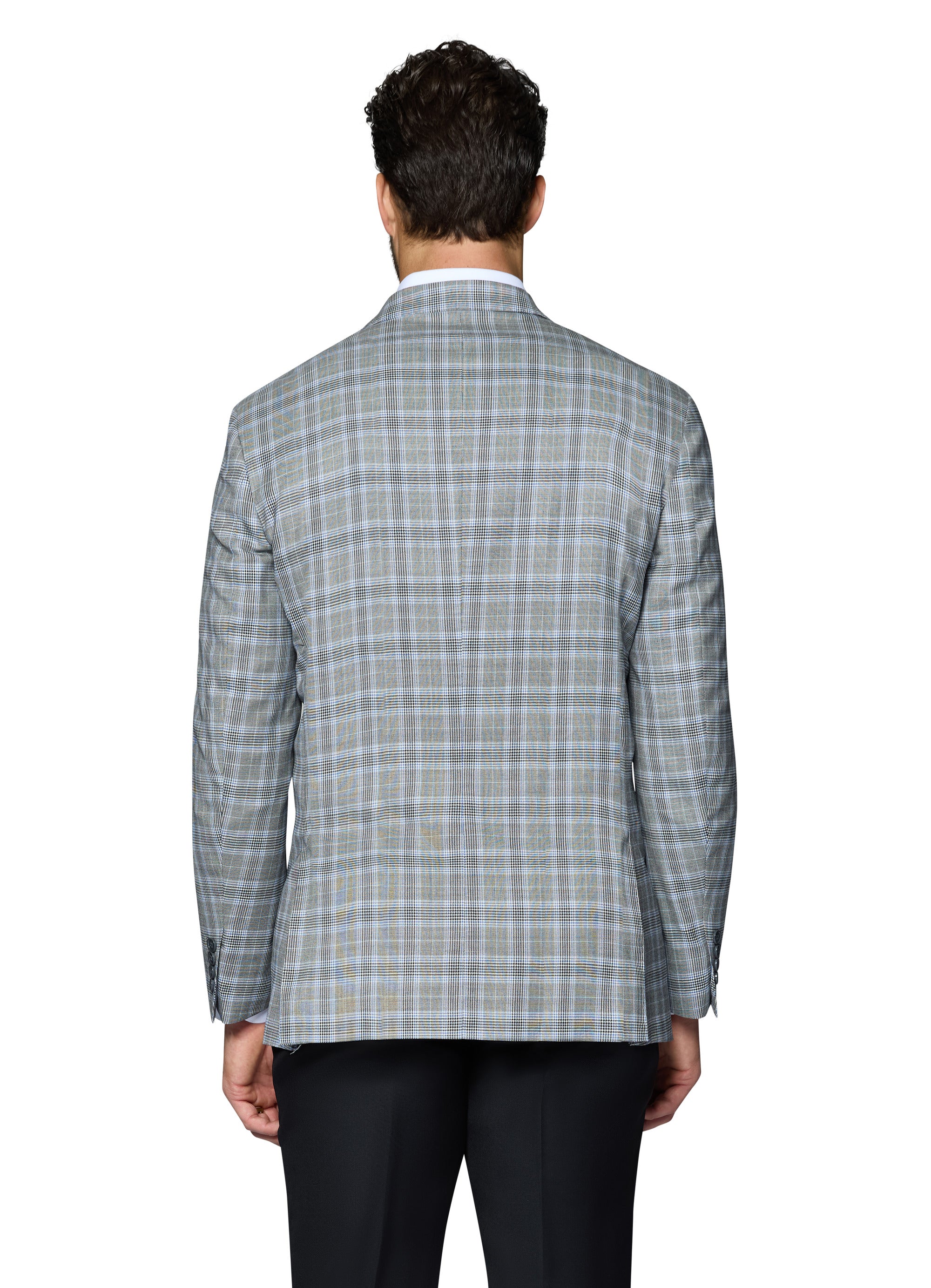 Bergamo Elegant Wool Sport Coat Modern Fit - Grey Plaid