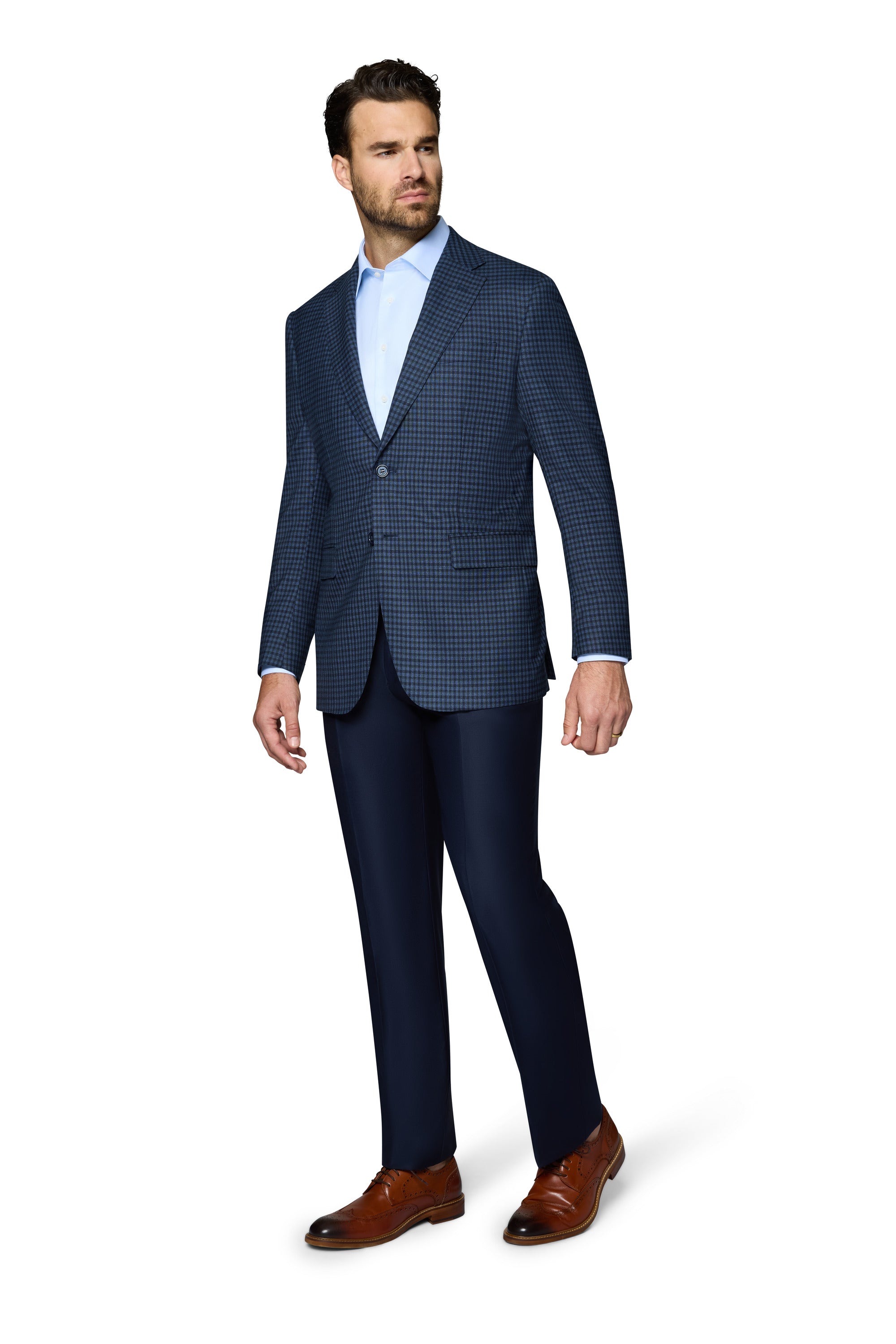 Bergamo Elegant Wool Sport Coat Modern Fit - Blue Check