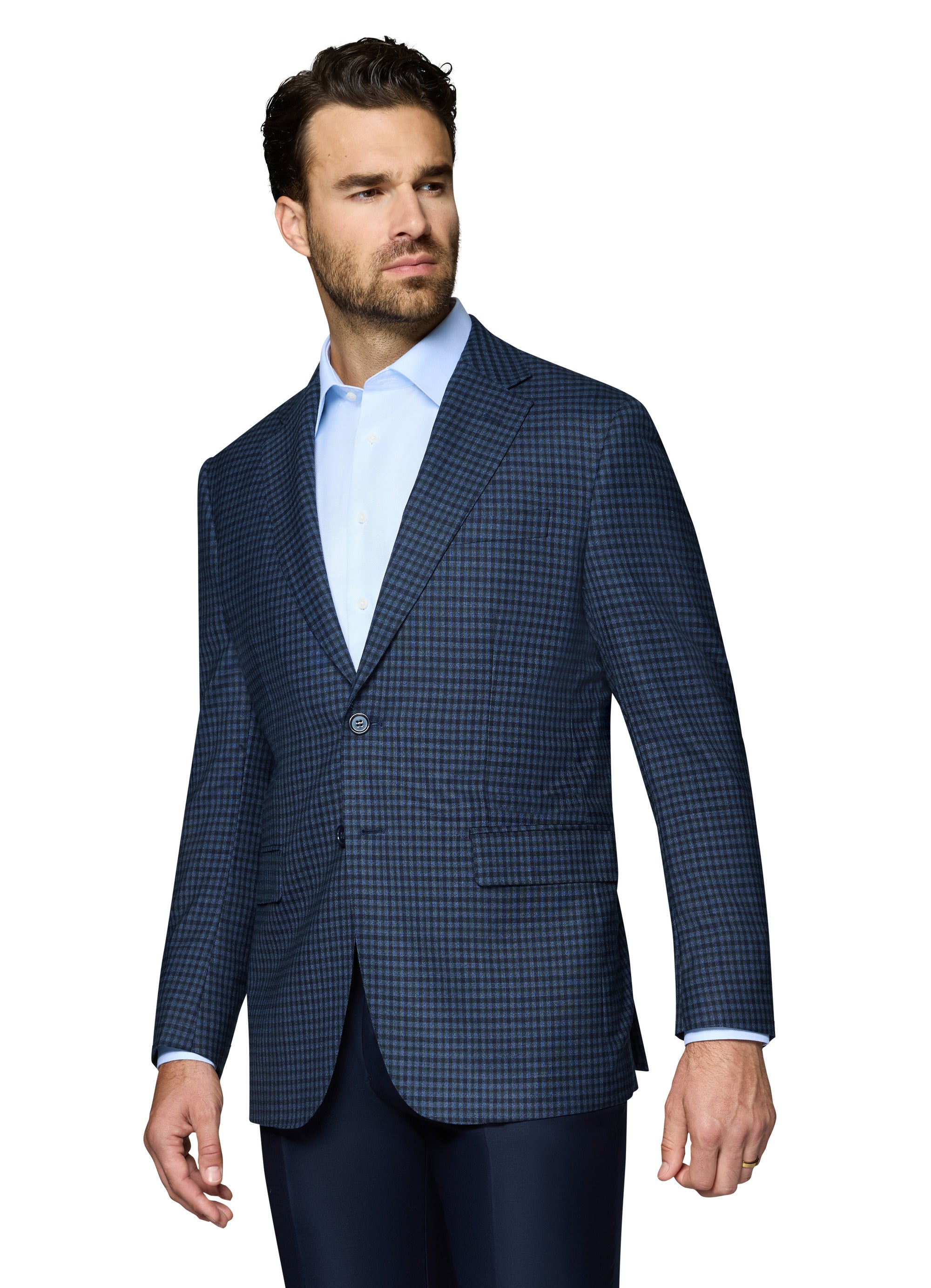 Bergamo Elegant Wool Sport Coat Modern Fit - Blue Check