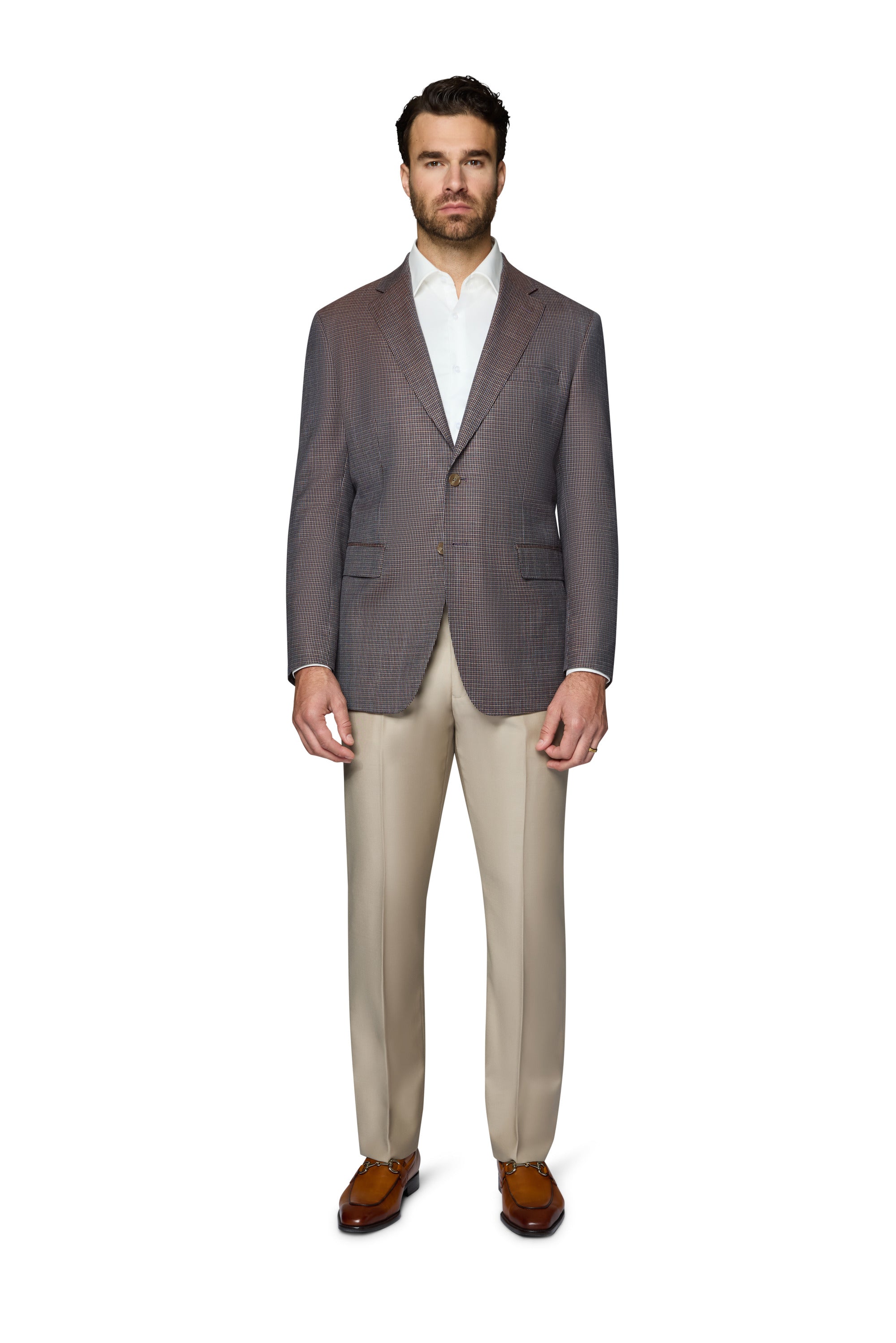Bergamo Elegant Wool Sport Coat Modern Fit - Brown Check