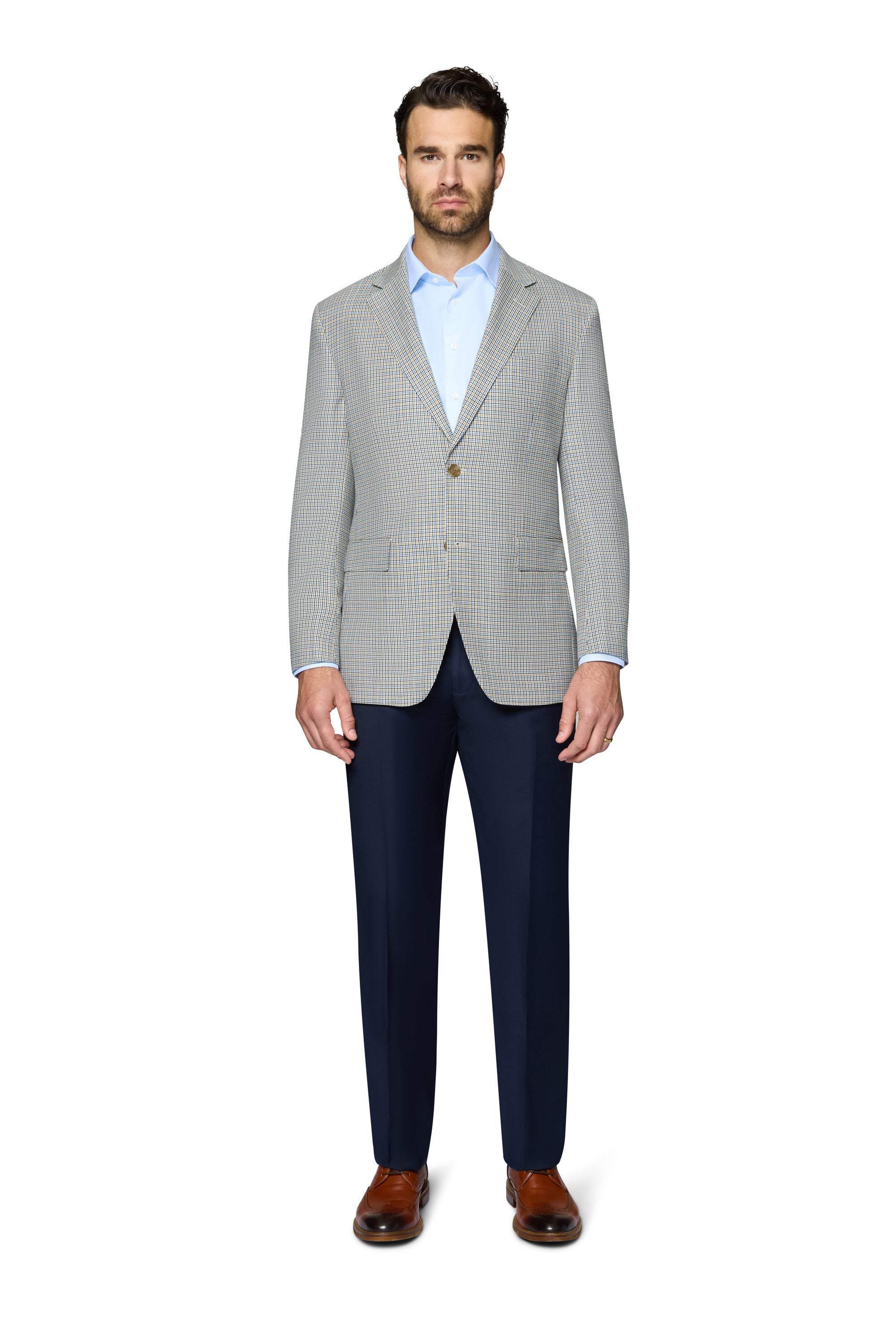 Bergamo Elegant Wool Sport Coat Modern Fit - Blue & Tan Check