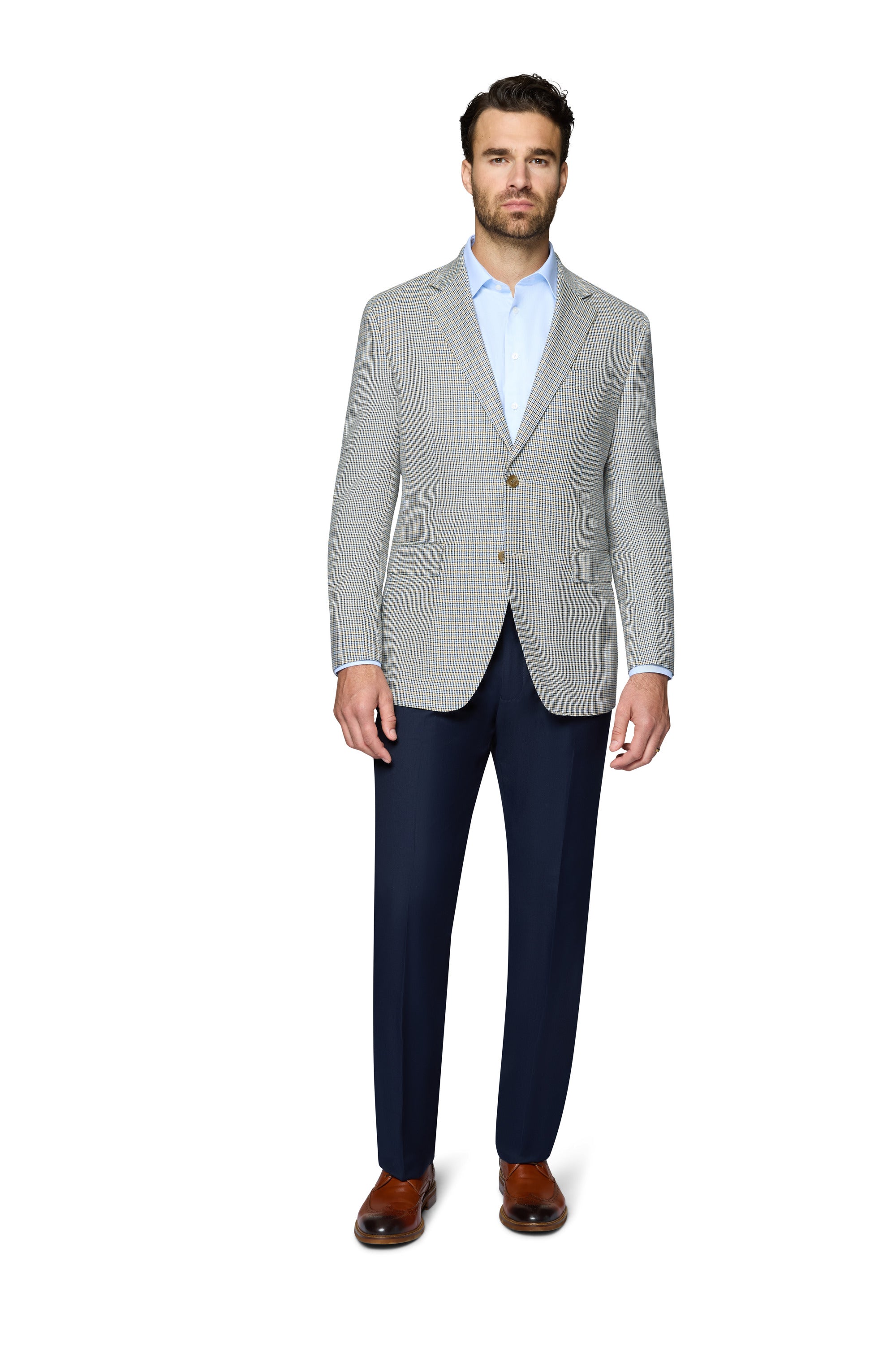 Bergamo Elegant Wool Sport Coat Modern Fit - Blue & Tan Check