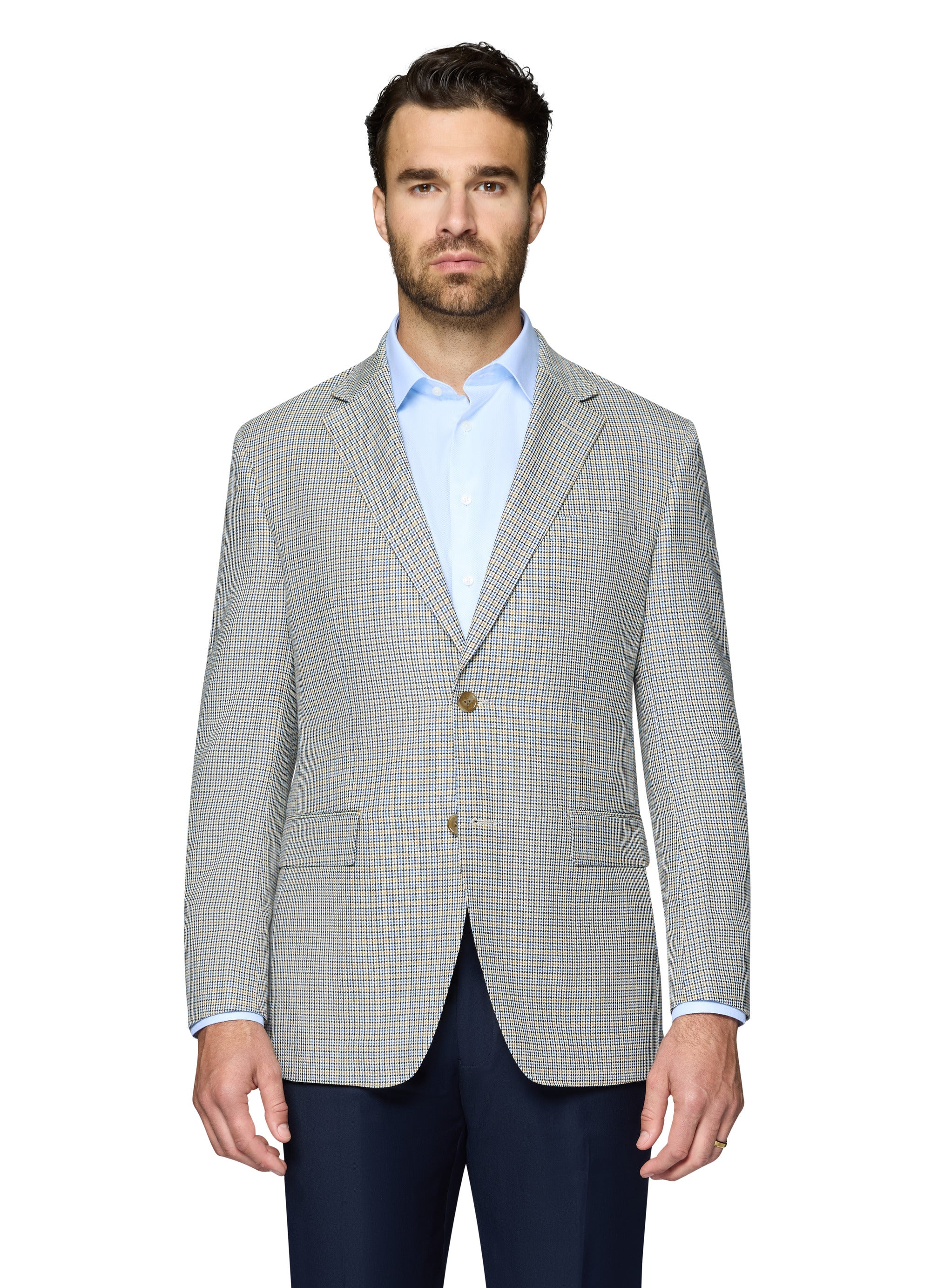 Bergamo Elegant Wool Sport Coat Modern Fit - Blue & Tan Check