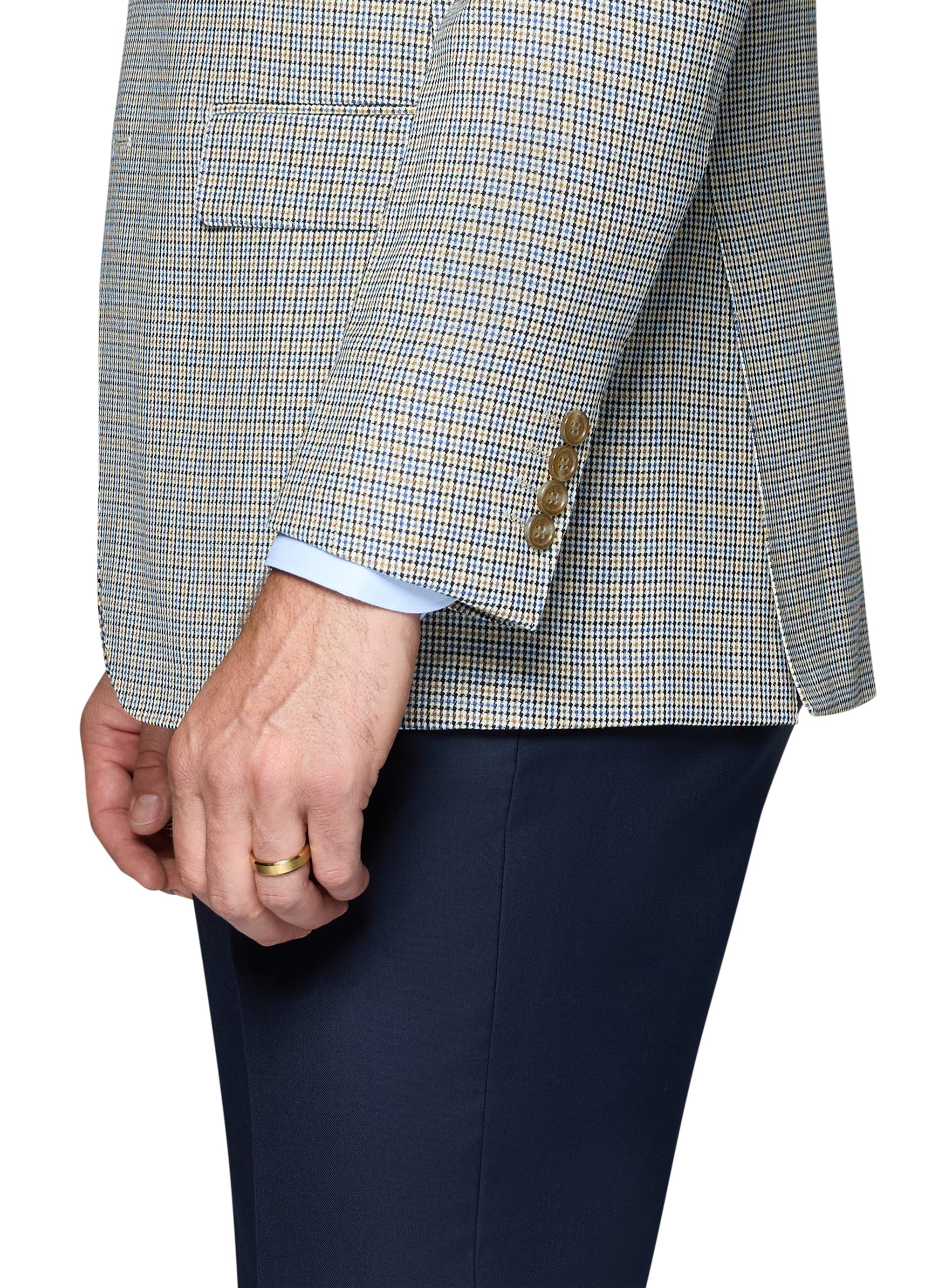 Bergamo Elegant Wool Sport Coat Modern Fit - Blue & Tan Check