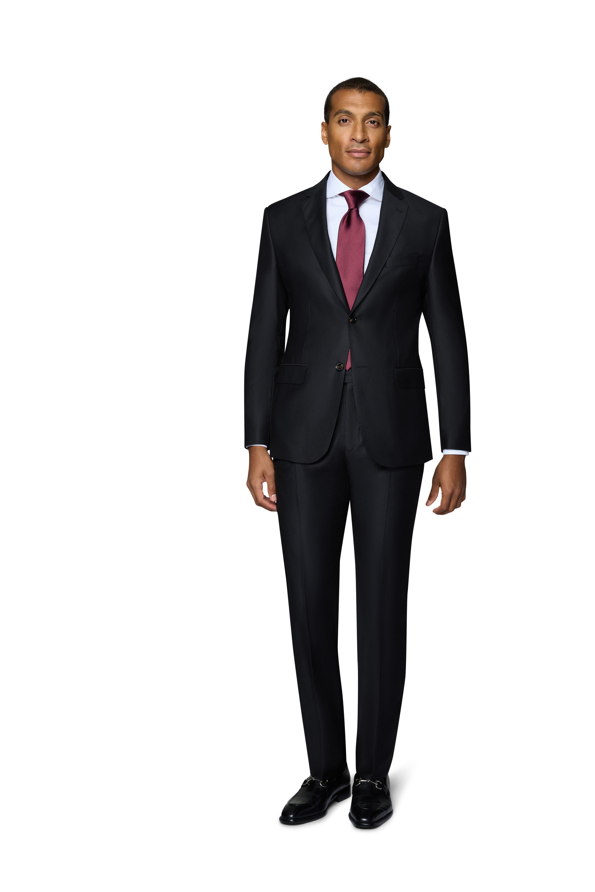 Bergamo Elegant - Reda | Slim 2-Piece Notch Solid Black Suit