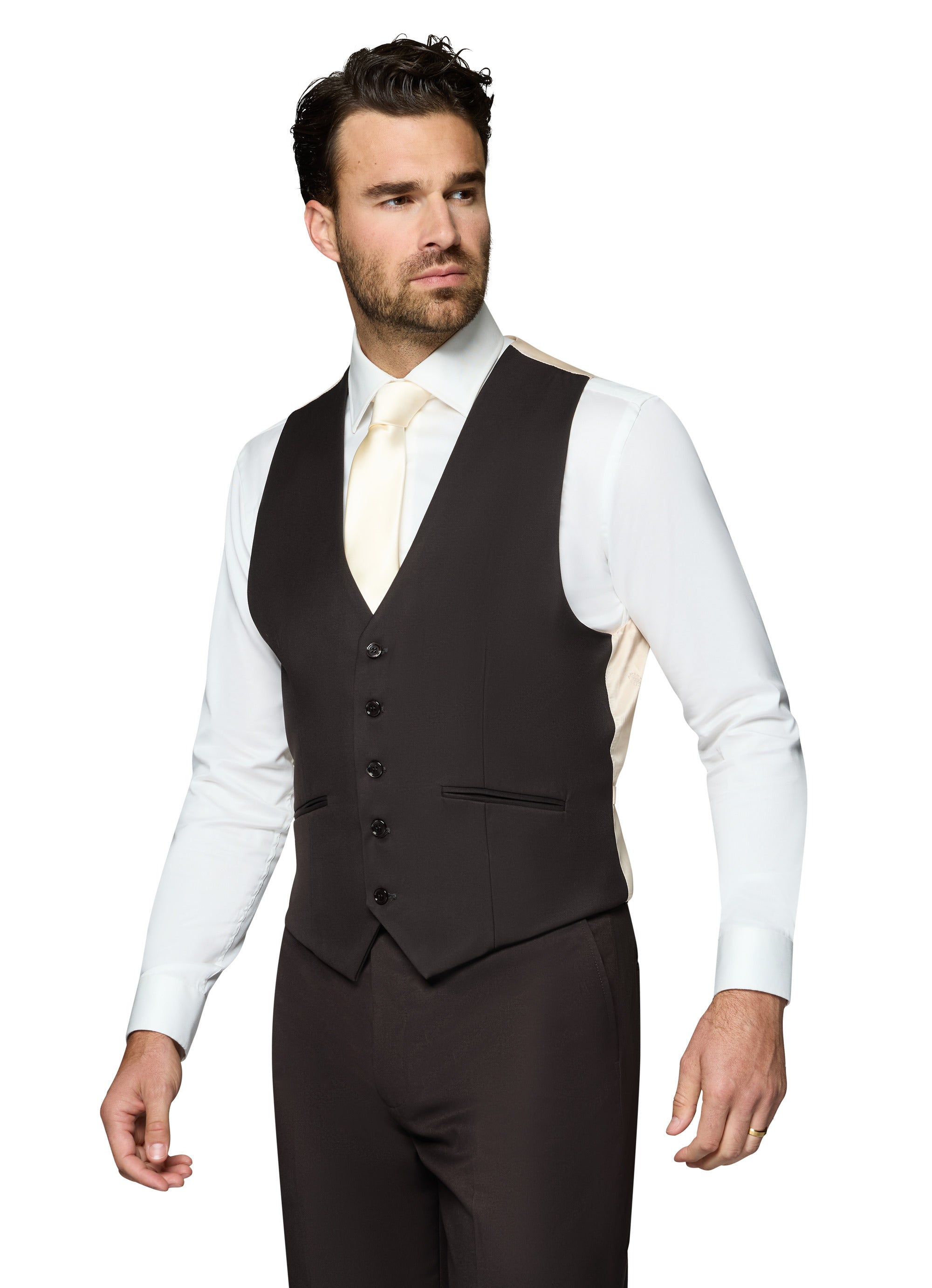 Bergamo Orange Vested Solid Dark Brown Modern Fit