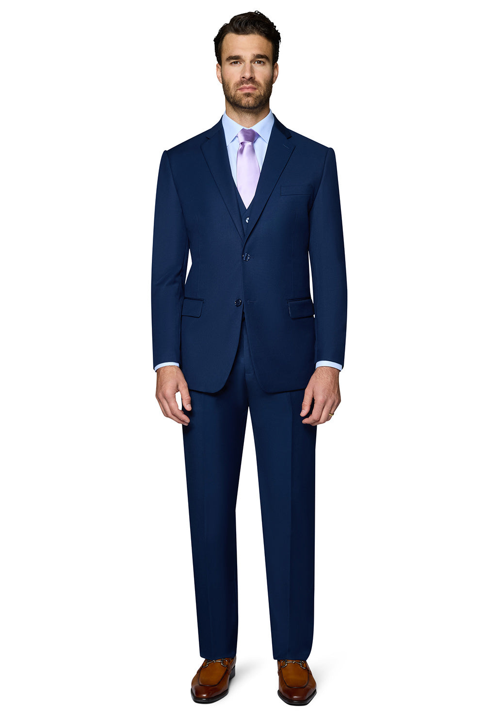 Bergamo Orange Vested Solid New Blue Slim Fit