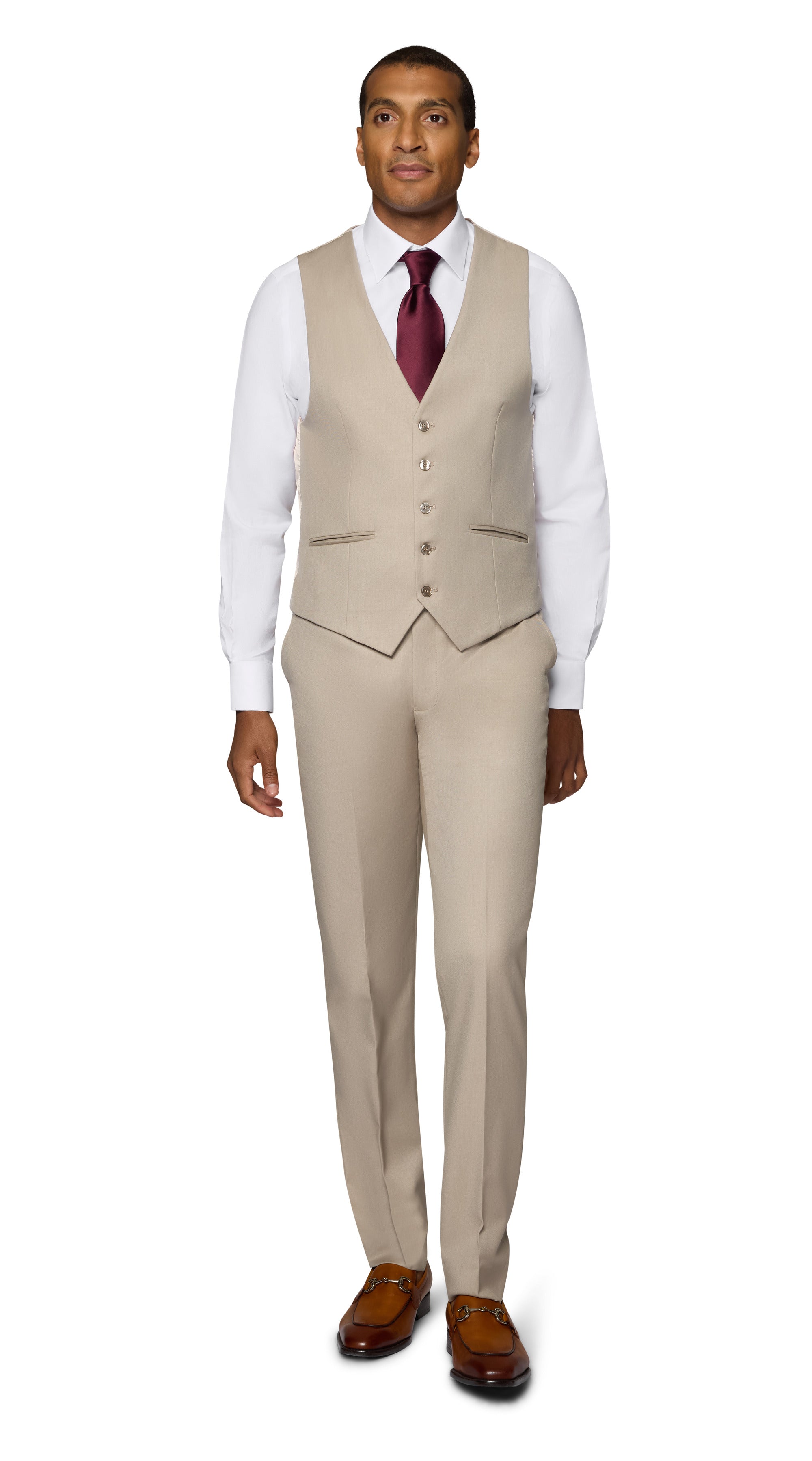 Bergamo Orange Vested Solid Tan Modern Fit