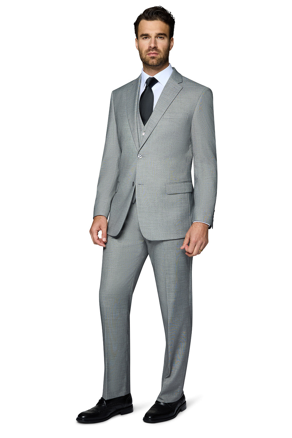 Bergamo Elegant Sharkskin Vested Slim Fit Grey Suit