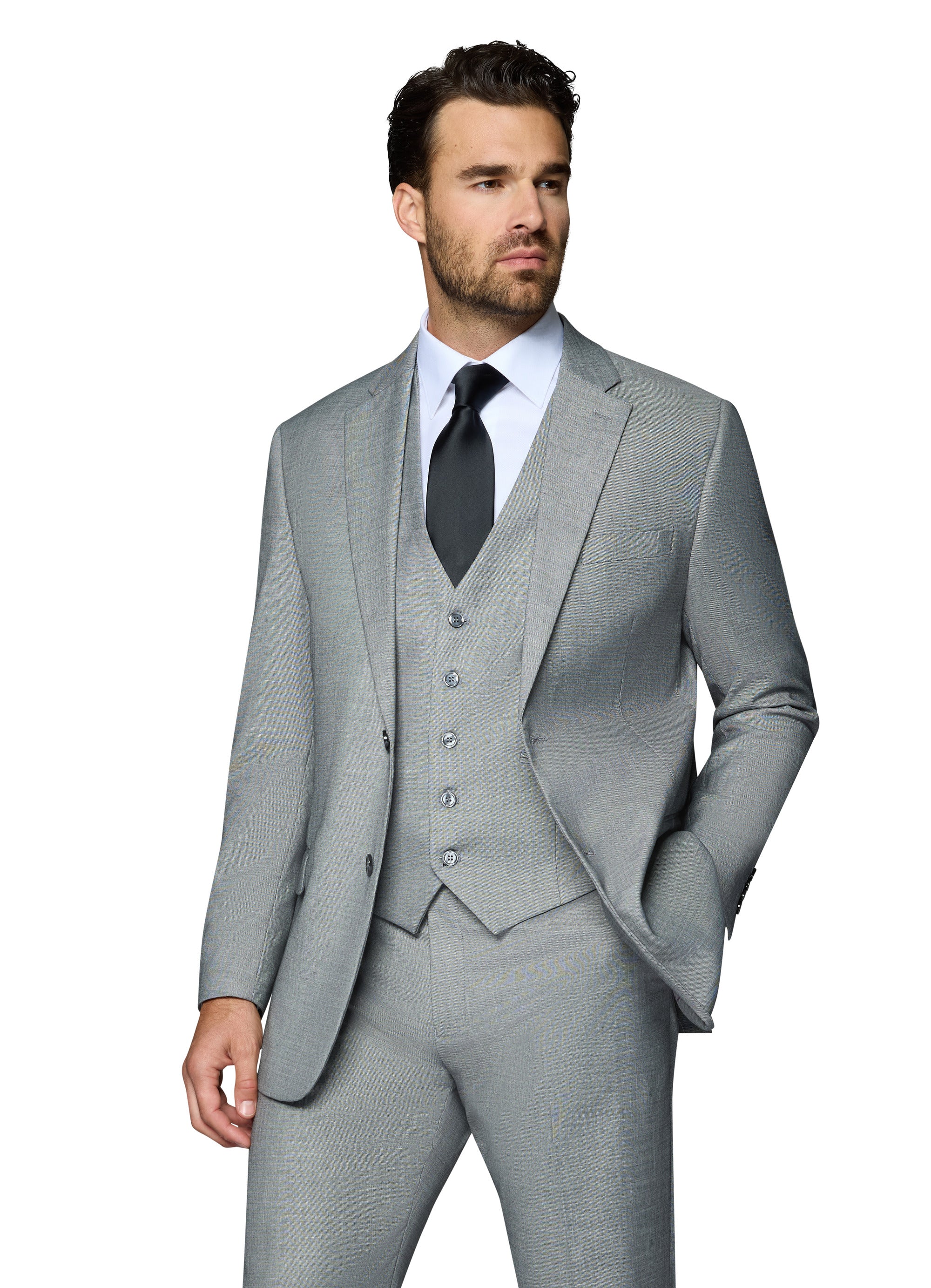 Bergamo Elegant Sharkskin Vested Slim Fit Grey Suit