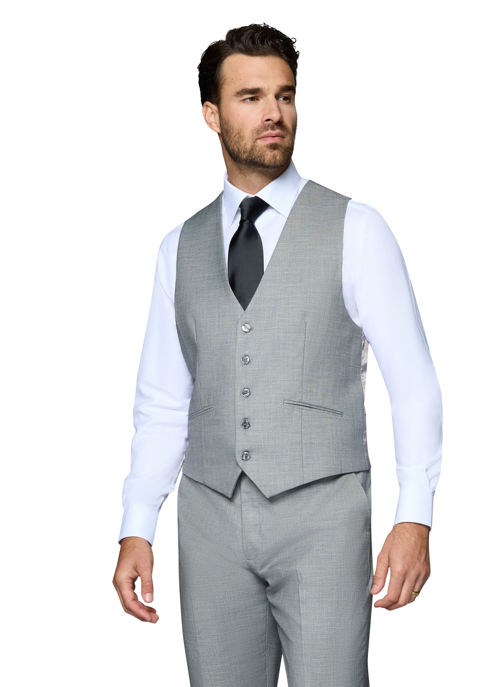 Bergamo Elegant Sharkskin Vested Slim Fit Grey Suit