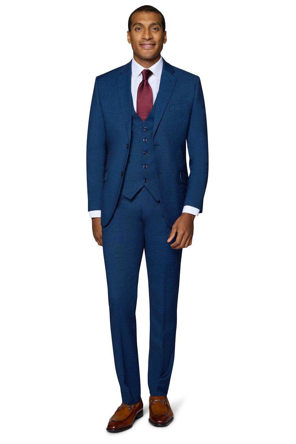 Bergamo Elegant Sharkskin Vested Slim Fit New Blue Suit