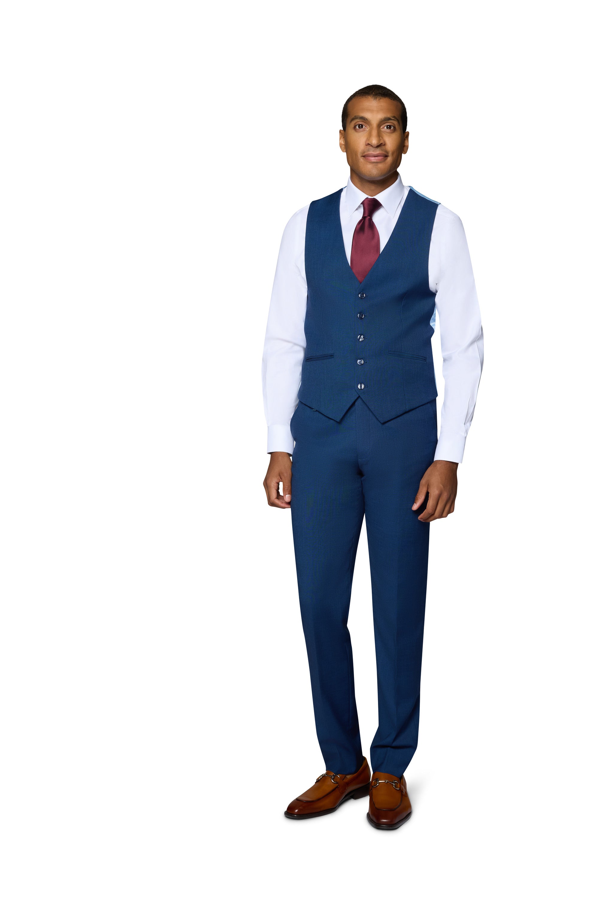 Bergamo Elegant Sharkskin Vested Slim Fit New Blue Suit