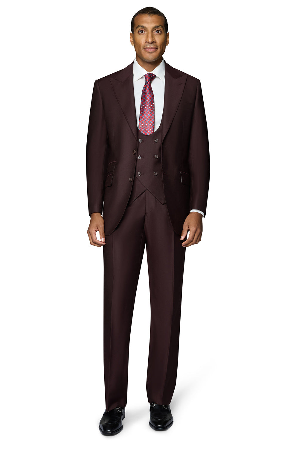 Bergamo Essex Elegant - Faille Wool Solid Suit - Burgundy