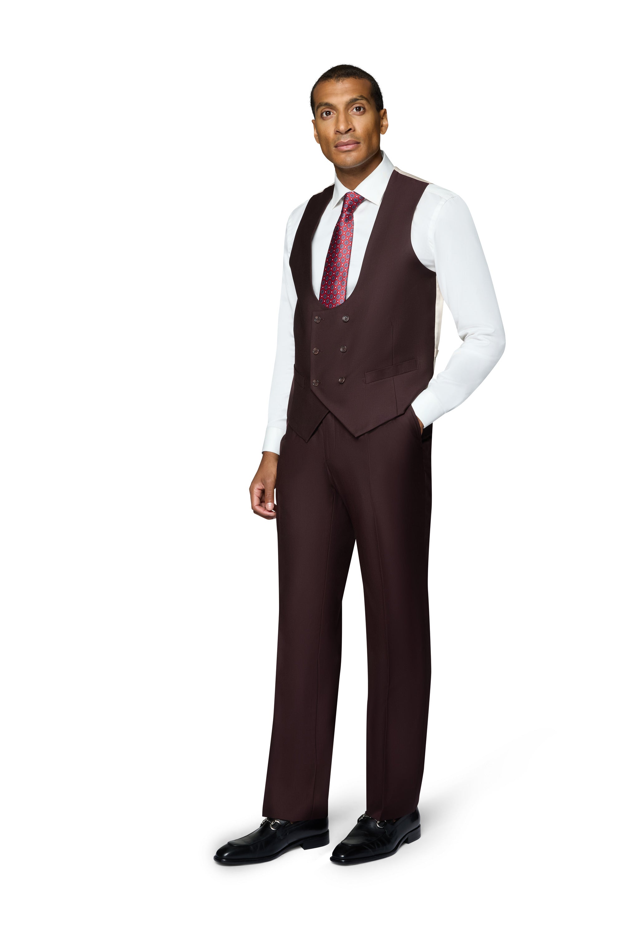 Bergamo Essex Elegant - Faille Wool Solid Suit - Burgundy