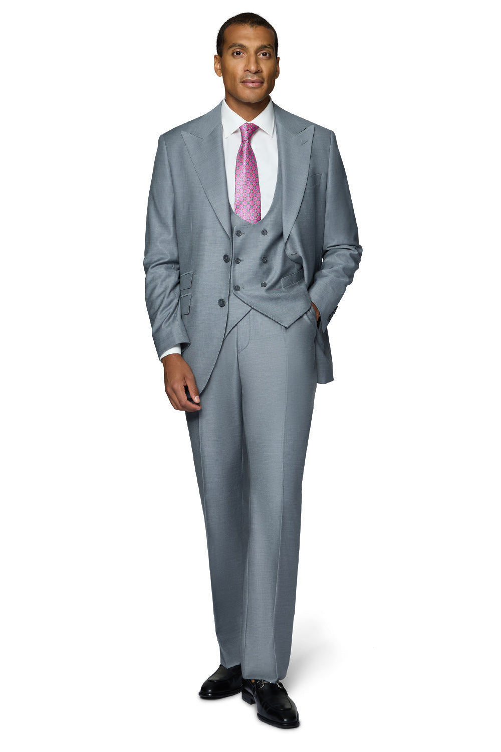 Bergamo Essex Elegant - Faille Wool Solid Suit - Medium Grey