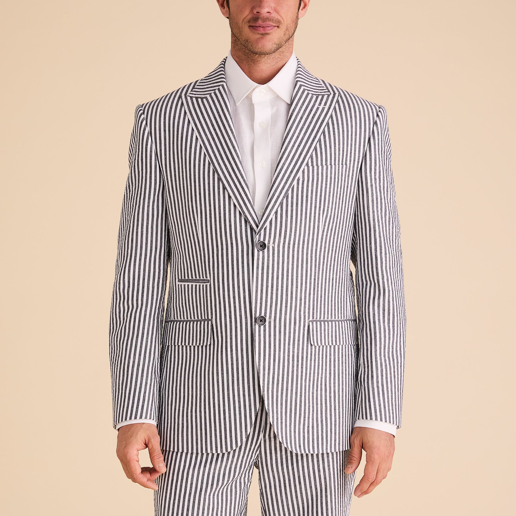 Seersucker Stripe Suit Modern Fit - Black