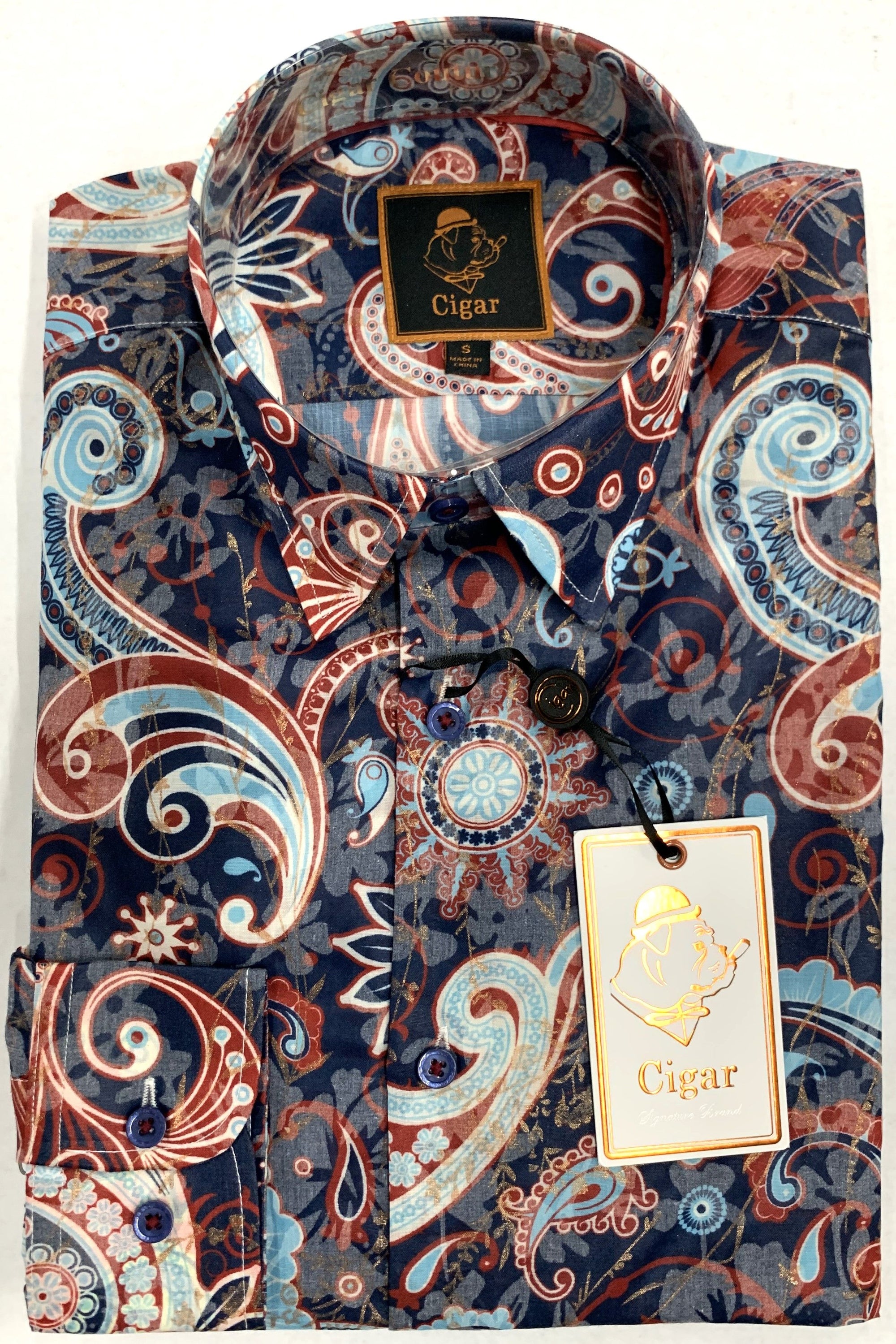 Bergamo Elegant S-4619 Long Sleeve Sport Shirt - Navy