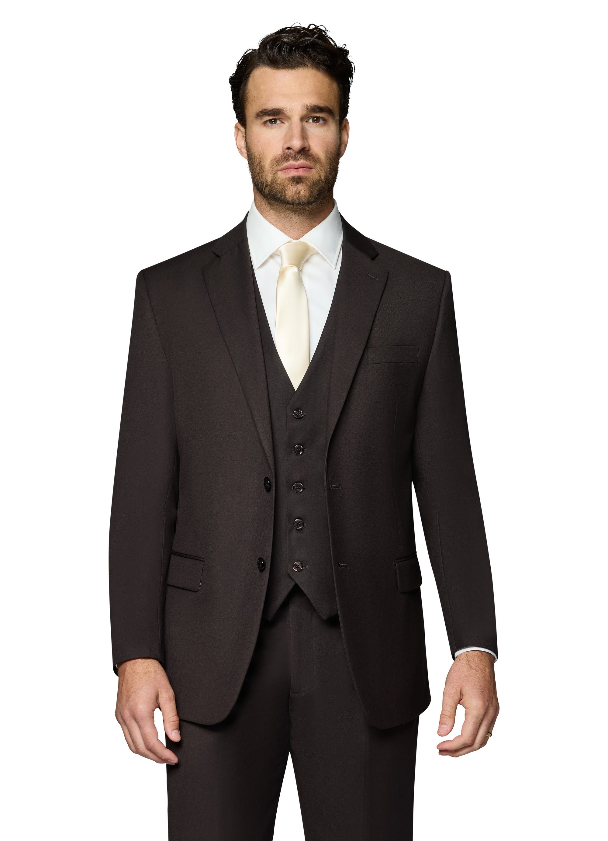 Bergamo Orange Vested Solid Dark Brown Modern Fit