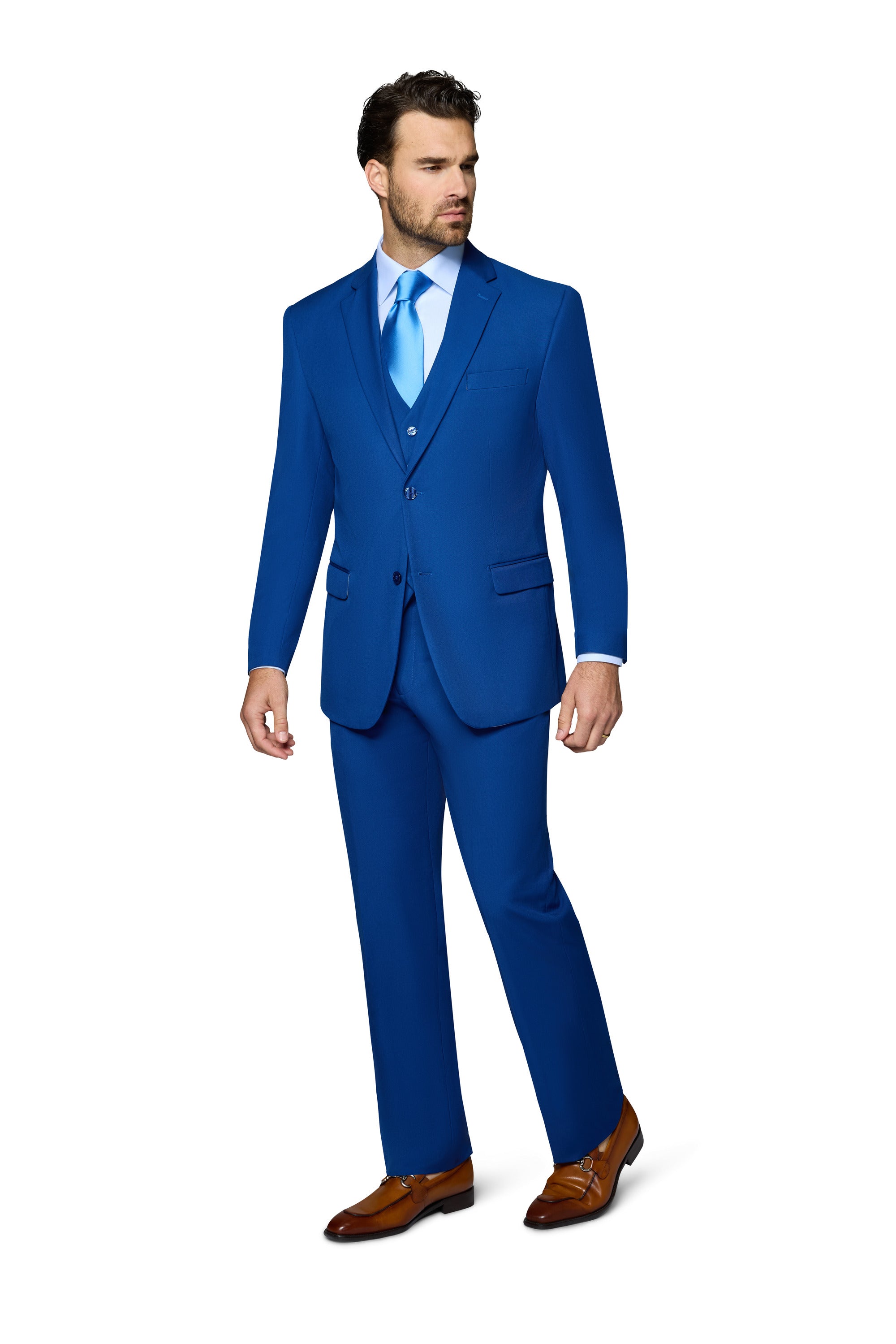 Bergamo Orange Vested Solid French Blue Slim Fit