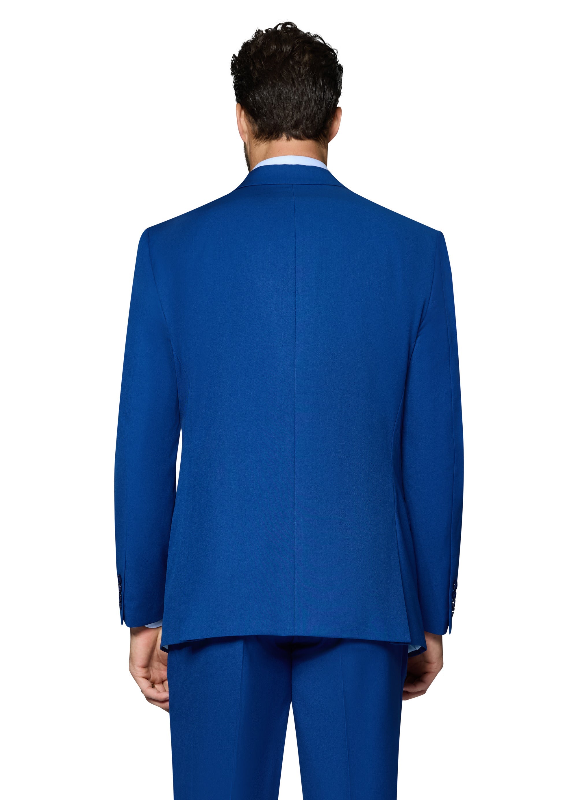 Bergamo Orange Vested Solid French Blue Slim Fit