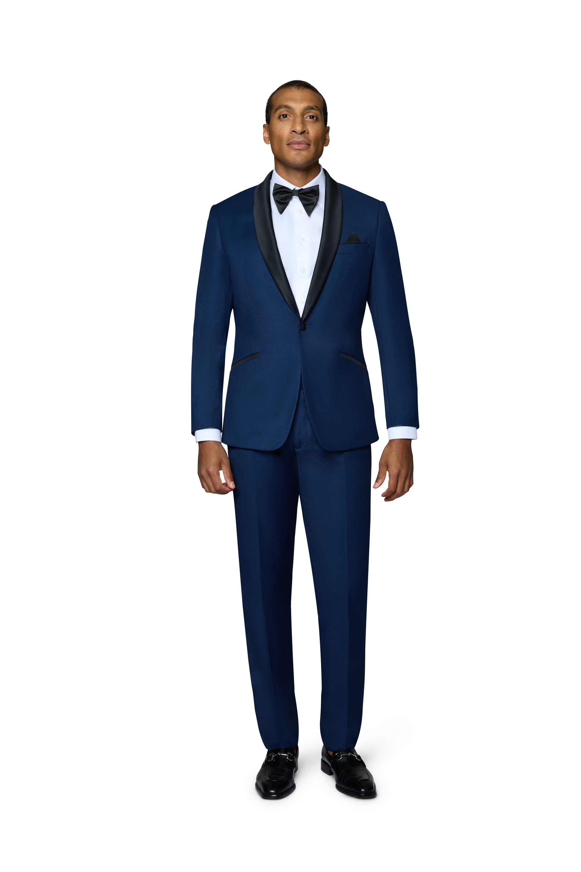 Bergamo Orange Solid New Blue Shawl Tuxedo Slim Fit