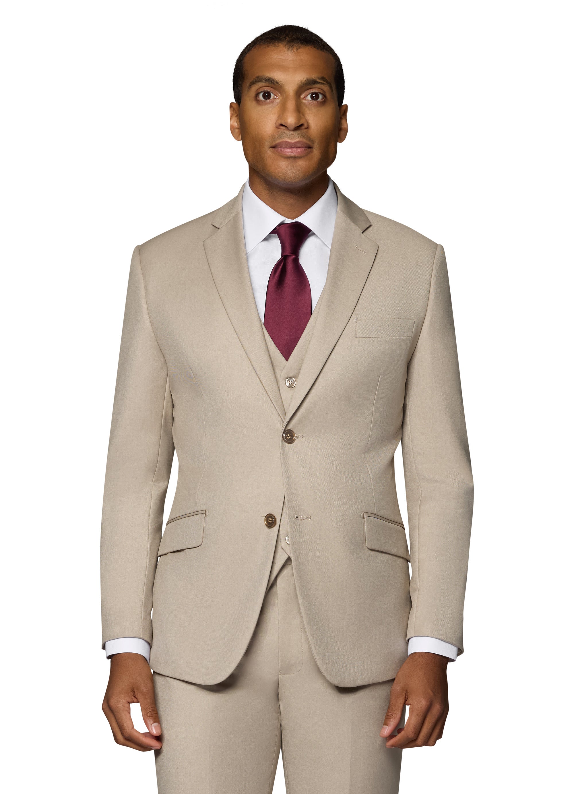 Bergamo Orange Vested Solid Tan Slim Fit
