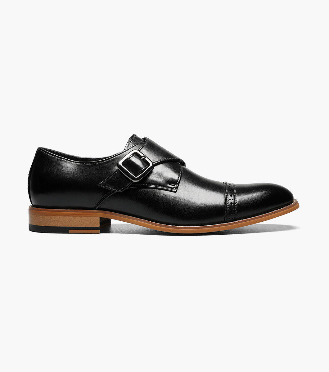 Stacy Adams DESMOND Cap Toe Monk Strap Shoes - Black