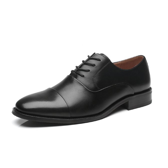 Men's Lace Up Round Cap Toe Dress Shoes - Black