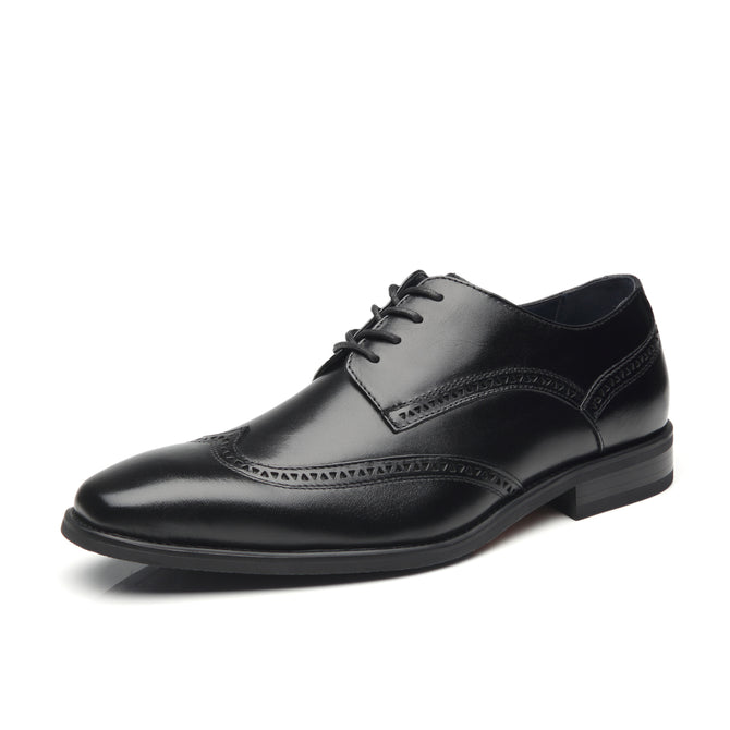Men's Oxford Wing Tip Navy Leather Dress Shoes - Black 8D / Black / A11577 Men's Oxford Wing Tip Navy Leather Dress Shoes - Black 8D / Black / A11577
