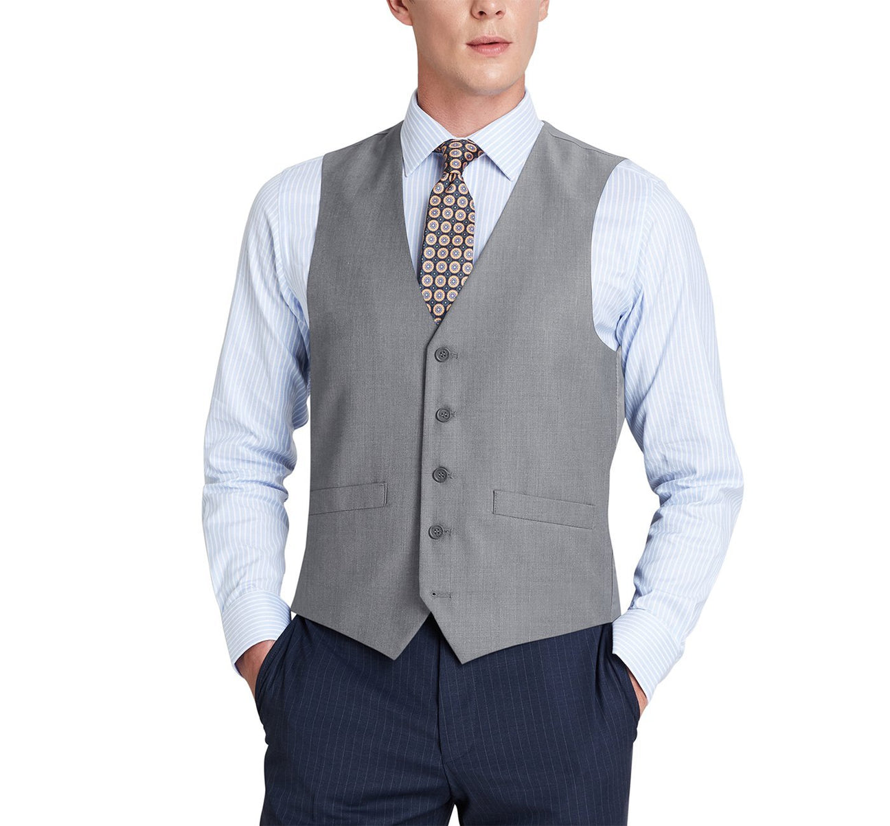 Renoir 202-2 Men's Classic Fit Suit Separate Vest - Grey