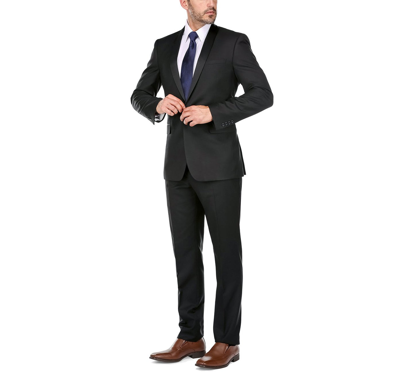 Renoir 201-1 Men's Slim Fit 2-Piece Shawl Lapel Slim Fit Tuxedo Suit