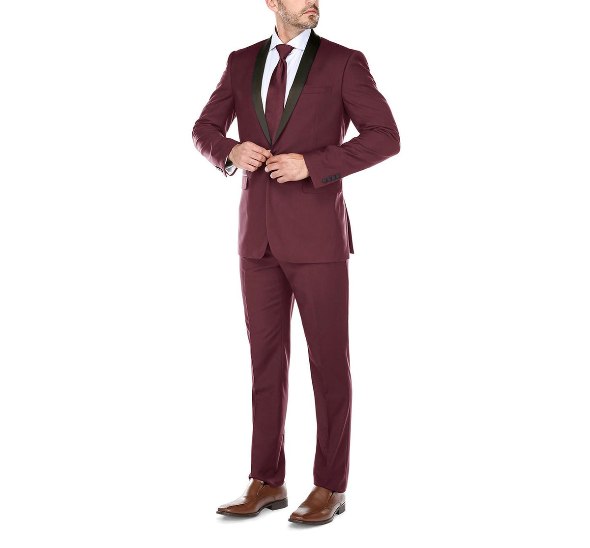 Alessandro Vitello by Renoir Satin Slim Fit Notched Lapel 2-Piece Tuxedo Suit RI201-1