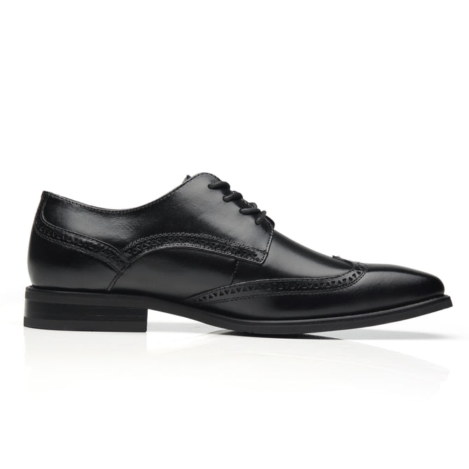 Men's Oxford Wing Tip Navy Leather Dress Shoes - Black