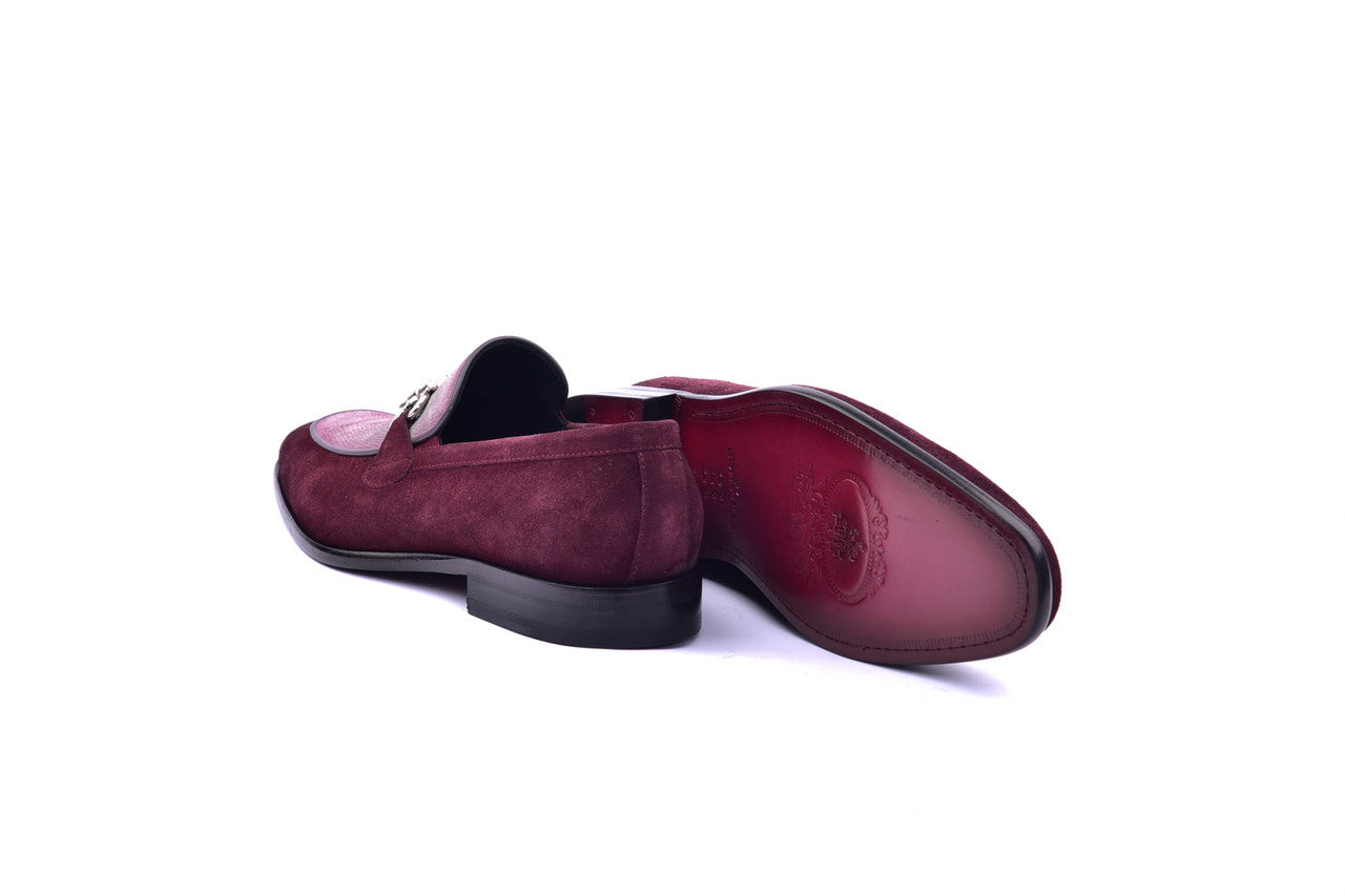 Corrente 6376 Suade Bit Buckle loafer - Burgundy