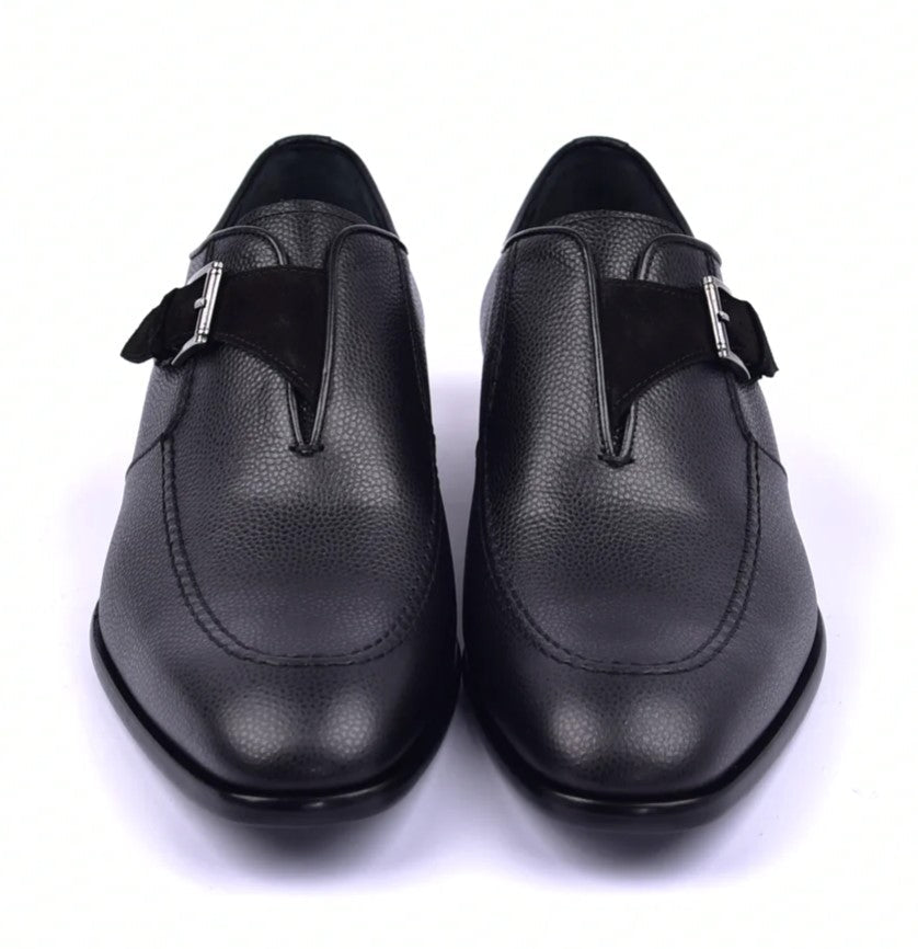 Corrente 6471 Leather slip-on Monkstrap Shoe - Black