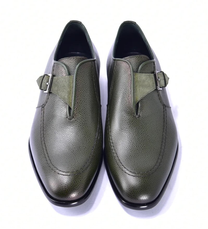 Corrente 6471 Leather slip-on Monkstrap Shoe - Green