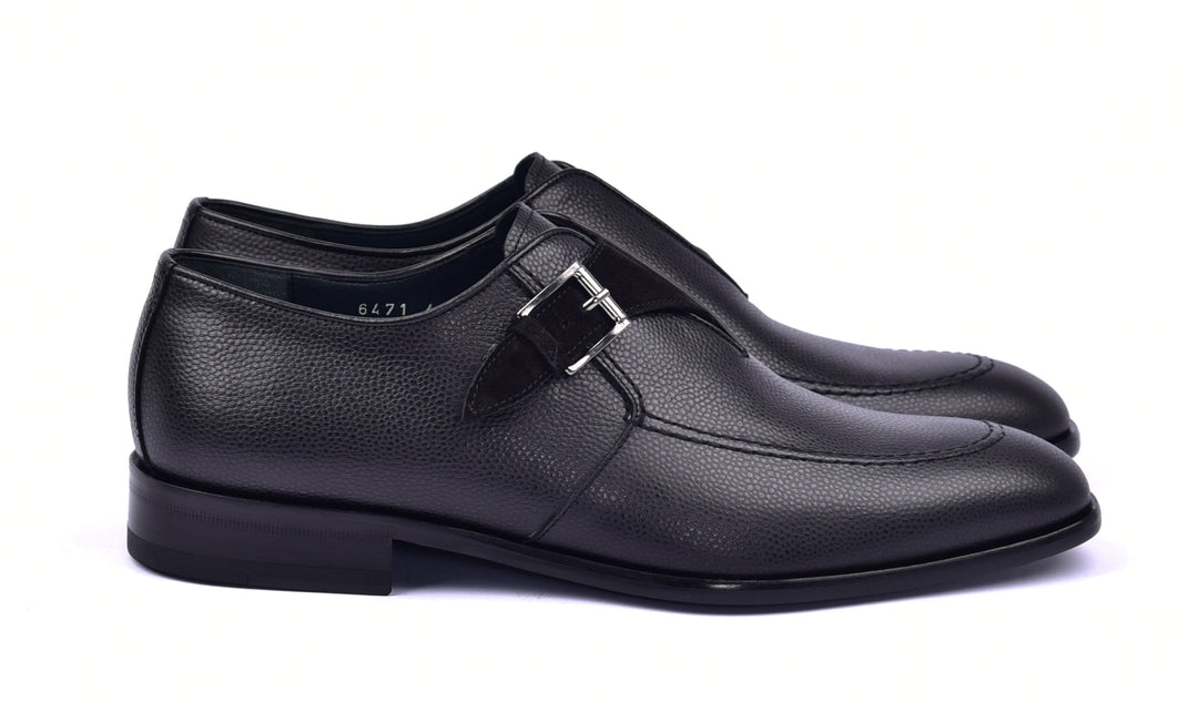 Corrente 6471 Leather slip-on Monkstrap Shoe - Black