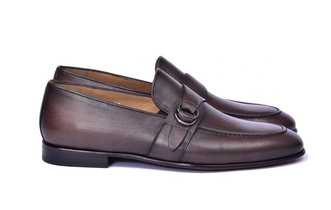 Corrente 6628 Leather slip-on Side Buckle Loafer - Brown